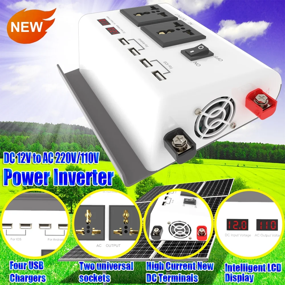 moobody Car Inverter 12V to AC 110V Converter with Dual LCD Screen