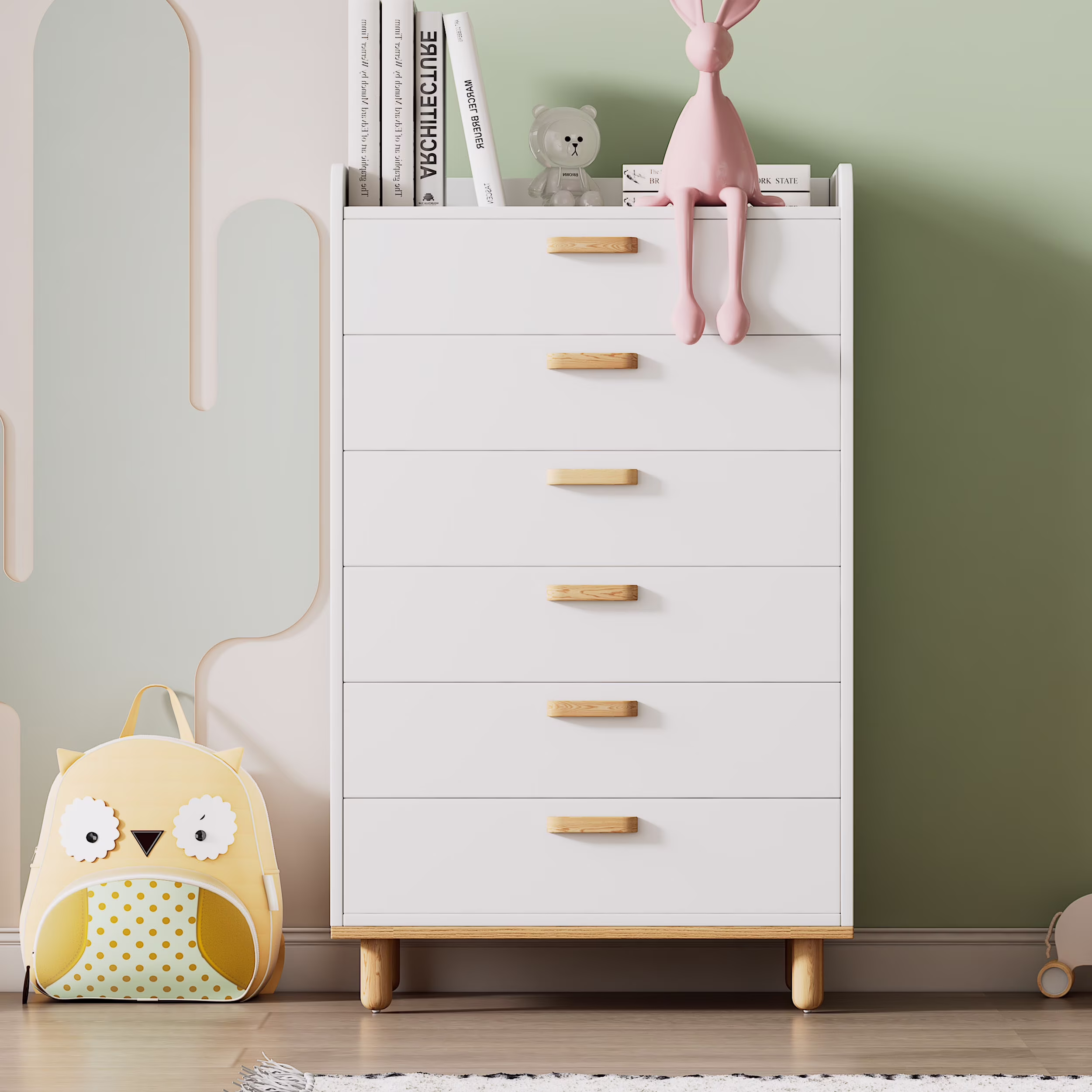 Euroco Modern White Chest with 6 Drawers, Storage Cabinet Wood Dresser for Bedroom, Living Room
