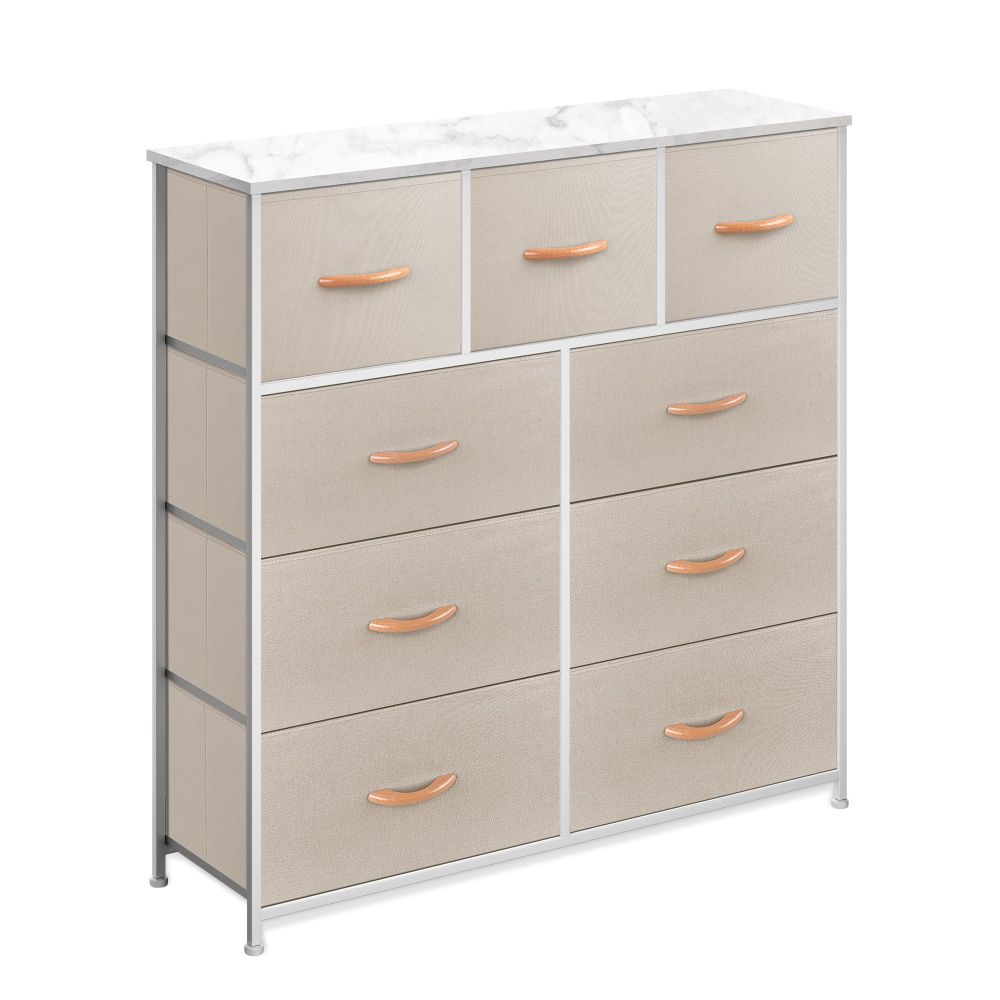 Bigroof Beige 9-Drawer Dresser for Bedroom - Spacious Chest of Drawers for Bedroom Storage and Organization