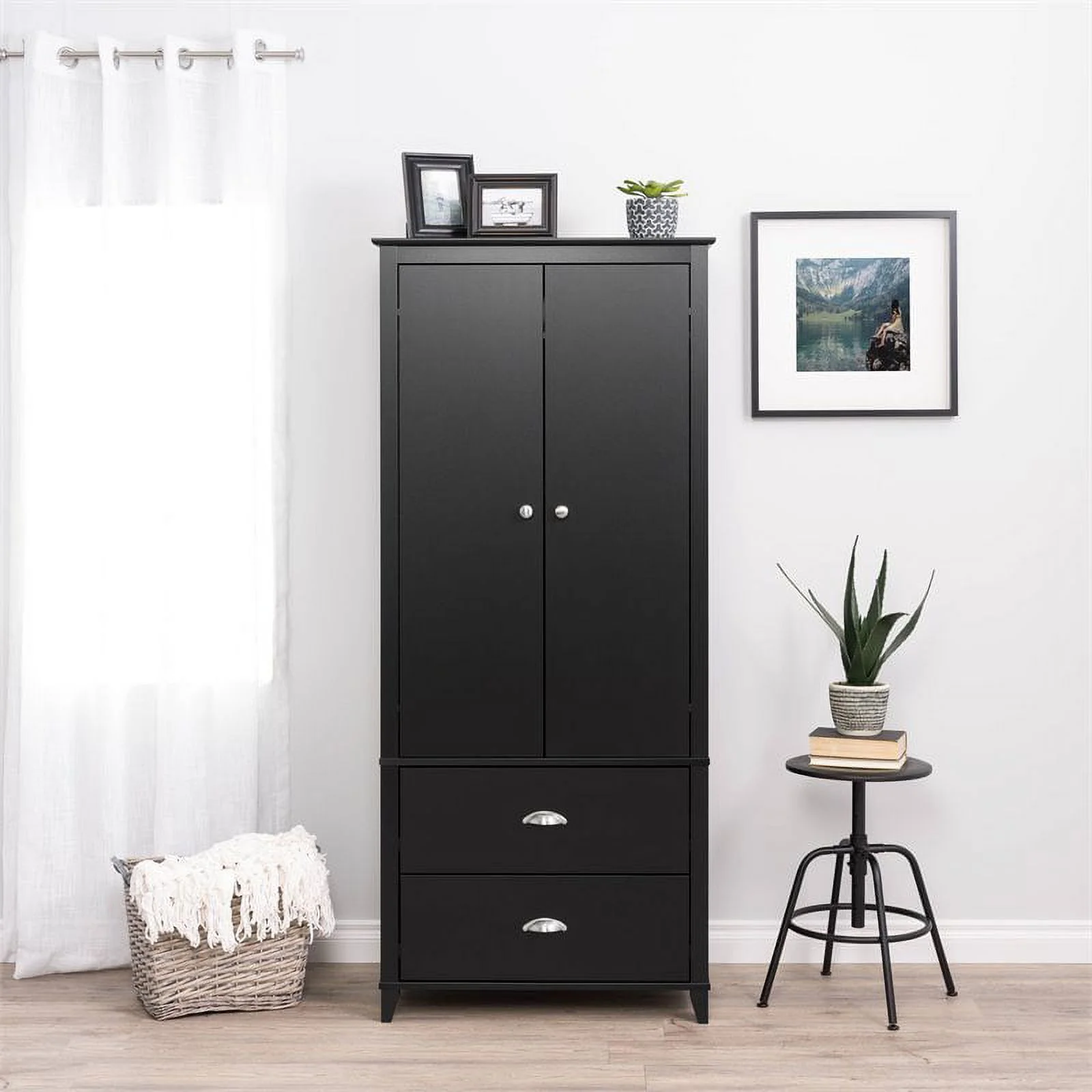 Home Square 3-Piece Set with 2 2-Drawer Nightstands & Wardrobe Armoire in Black