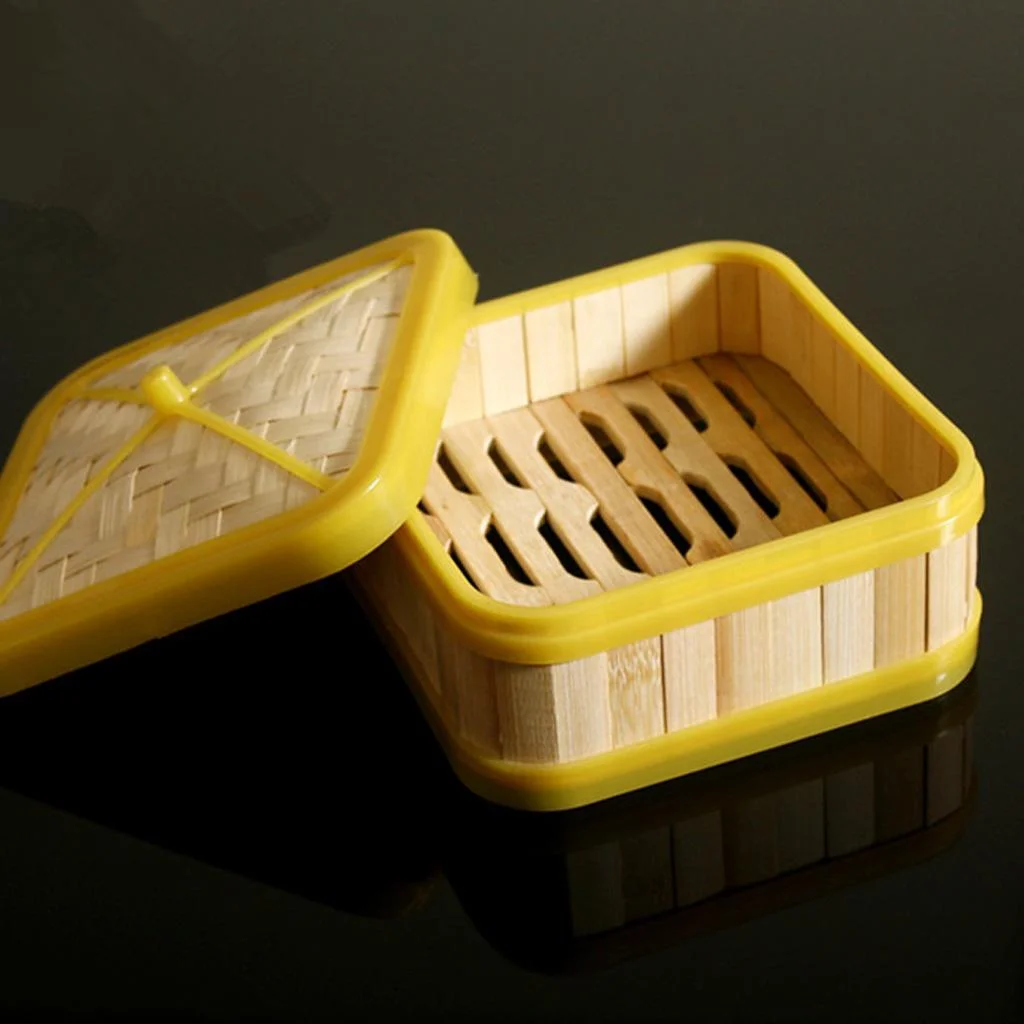 Multi Size Bamboo Basket Steamer Chinese Sum Cooker Square, Stackable, 5/6/7/8inch, Great For Meat 5 inch