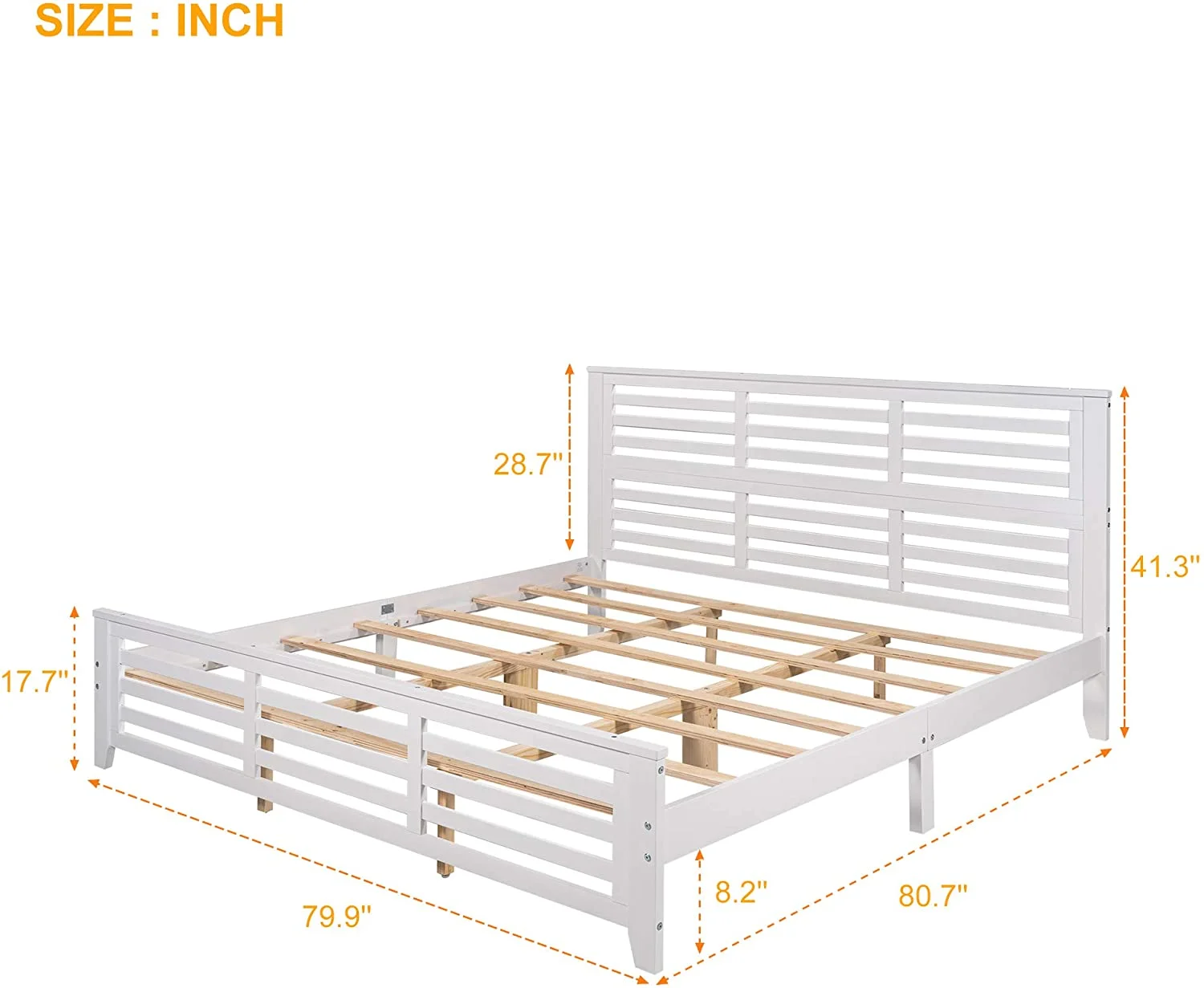 King Size Platform Bed Frame,Wood Platform Bed With Headboard And Footboard,King Bed Frame With Slat,No Box Spring Needed, White