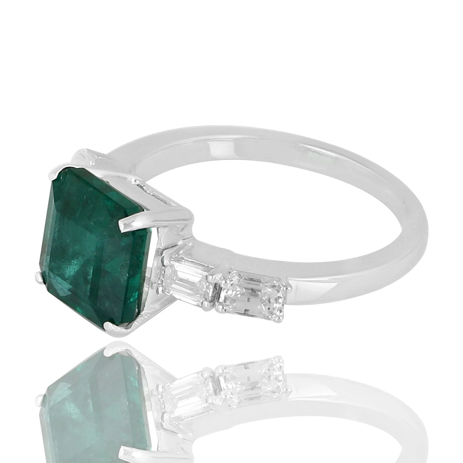 4.70 Ct. Emerald Gemstone Cocktail Ring Diamond 18k White Gold Handmade Jewelry