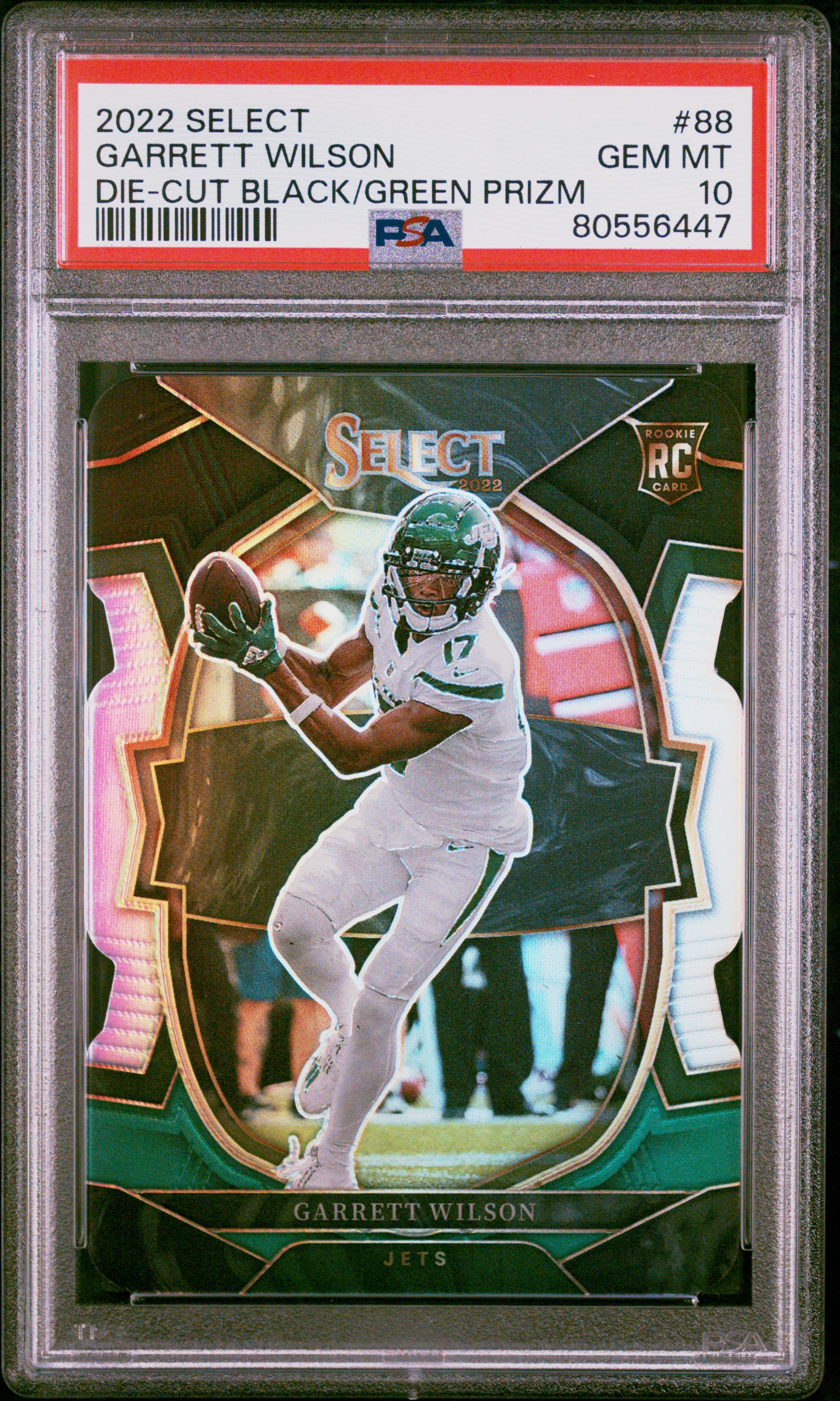 Garrett Wilson Jets 2022 Select Black/Green Prizm Die-Cut Rookie Card #88 PSA 10