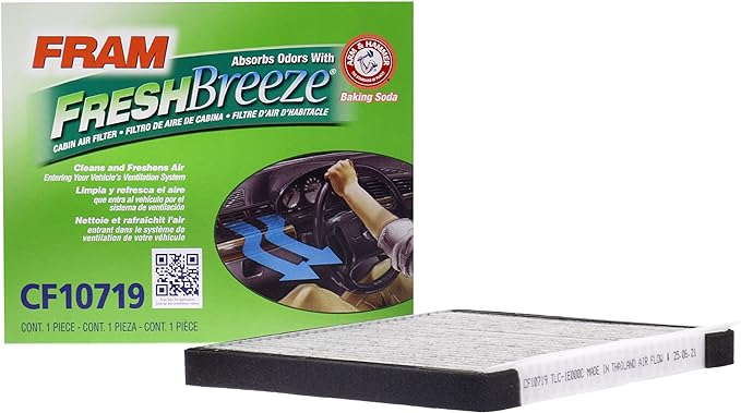 FRAM Fresh Breeze Cabin Air Filter Replacement for Car Passenger Compartment w/ Arm and Hammer Baking Soda, Easy Install, CF10719 for Select Dodge and Hyundai Vehicles , white