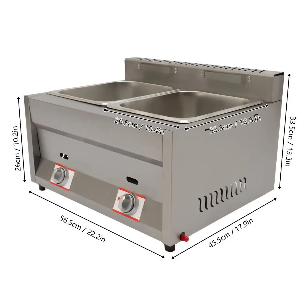 TFCFL 2-Pan 400 fl oz Commercial Gas Bain Marie Buffet Countertop Food Warmer Steam Cooking Heating Pot 26.79