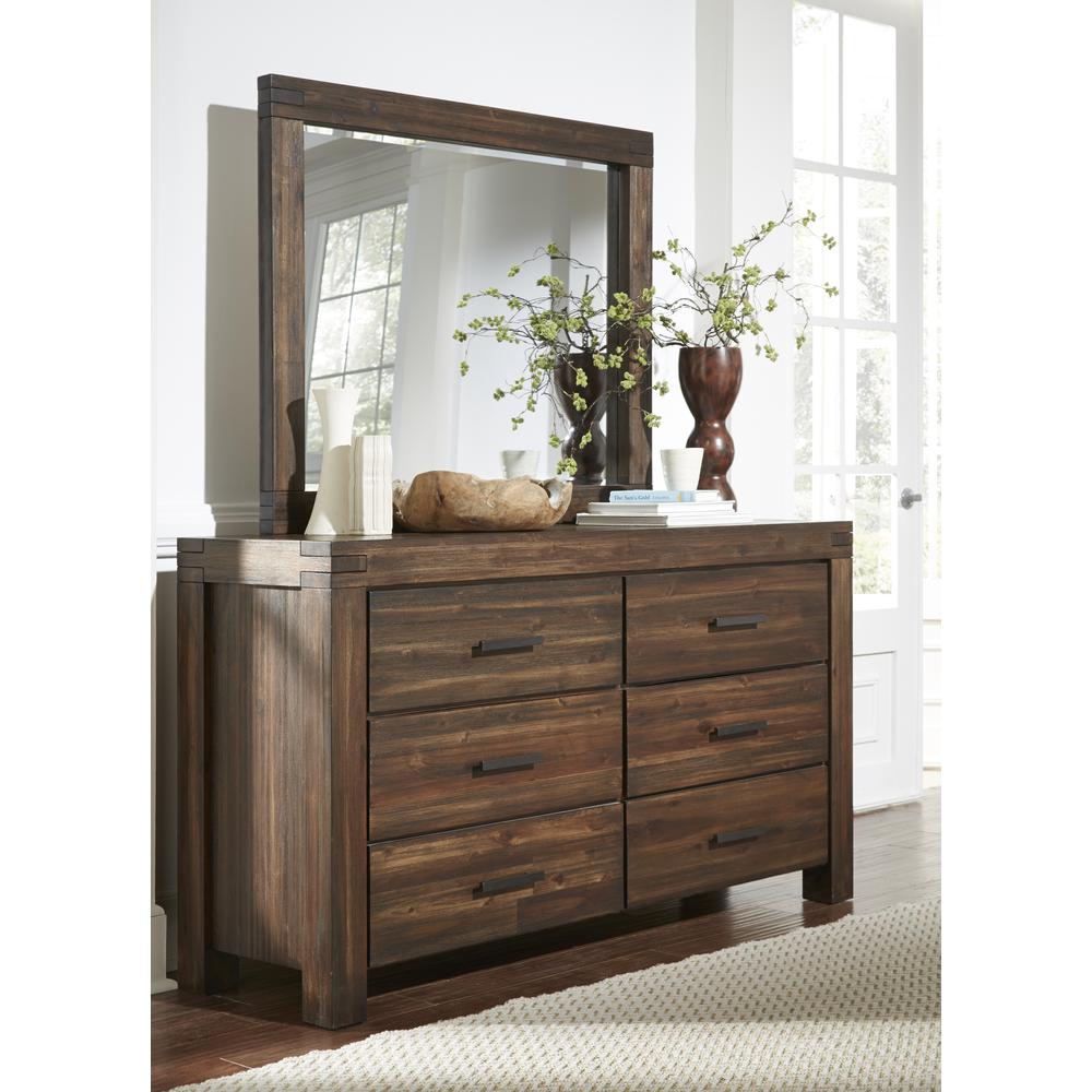 Modus Furniture Meadow Six Drawer Solid Wood Dresser in Brick Brown (2024)
