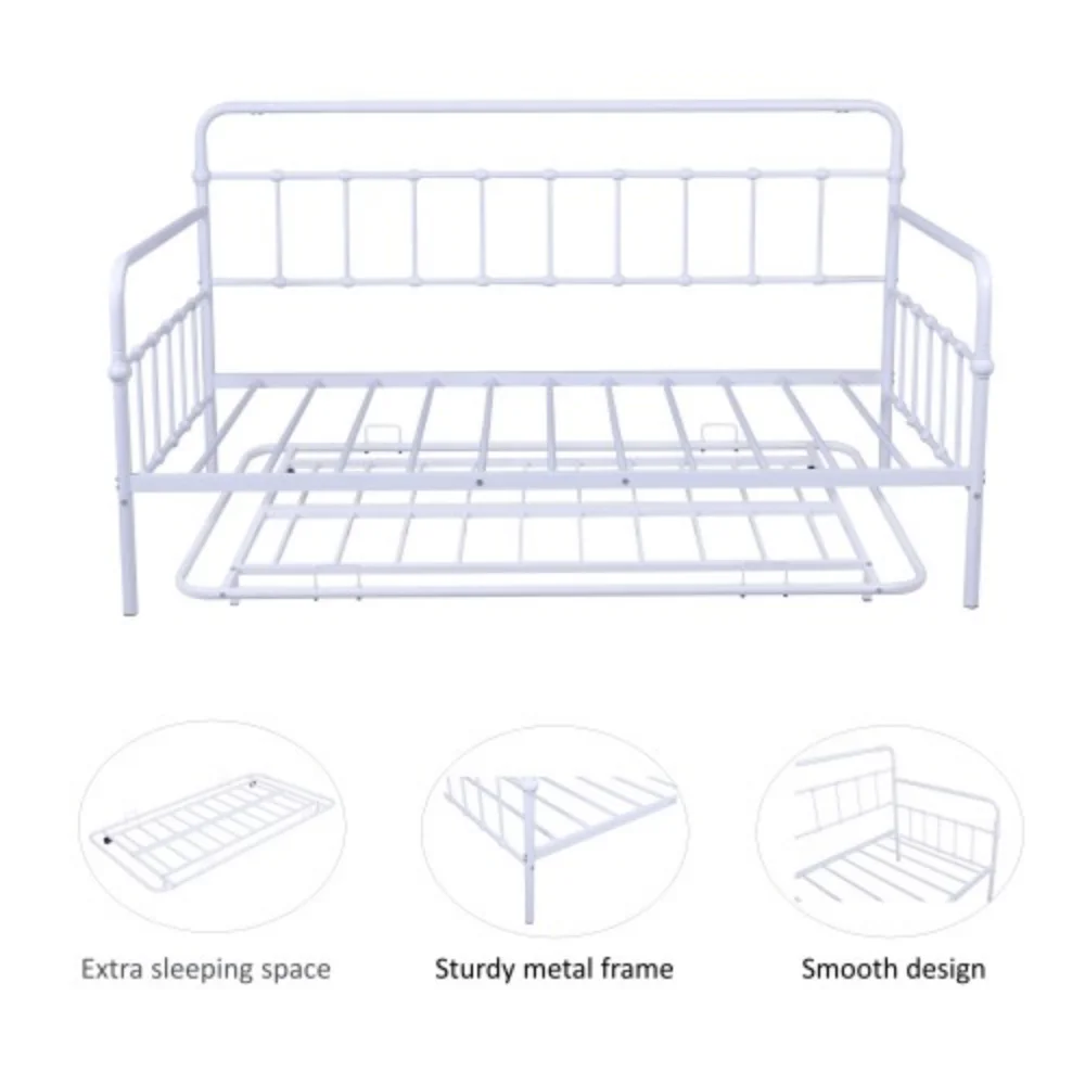Metal Frame Daybed with trundle White + Metal