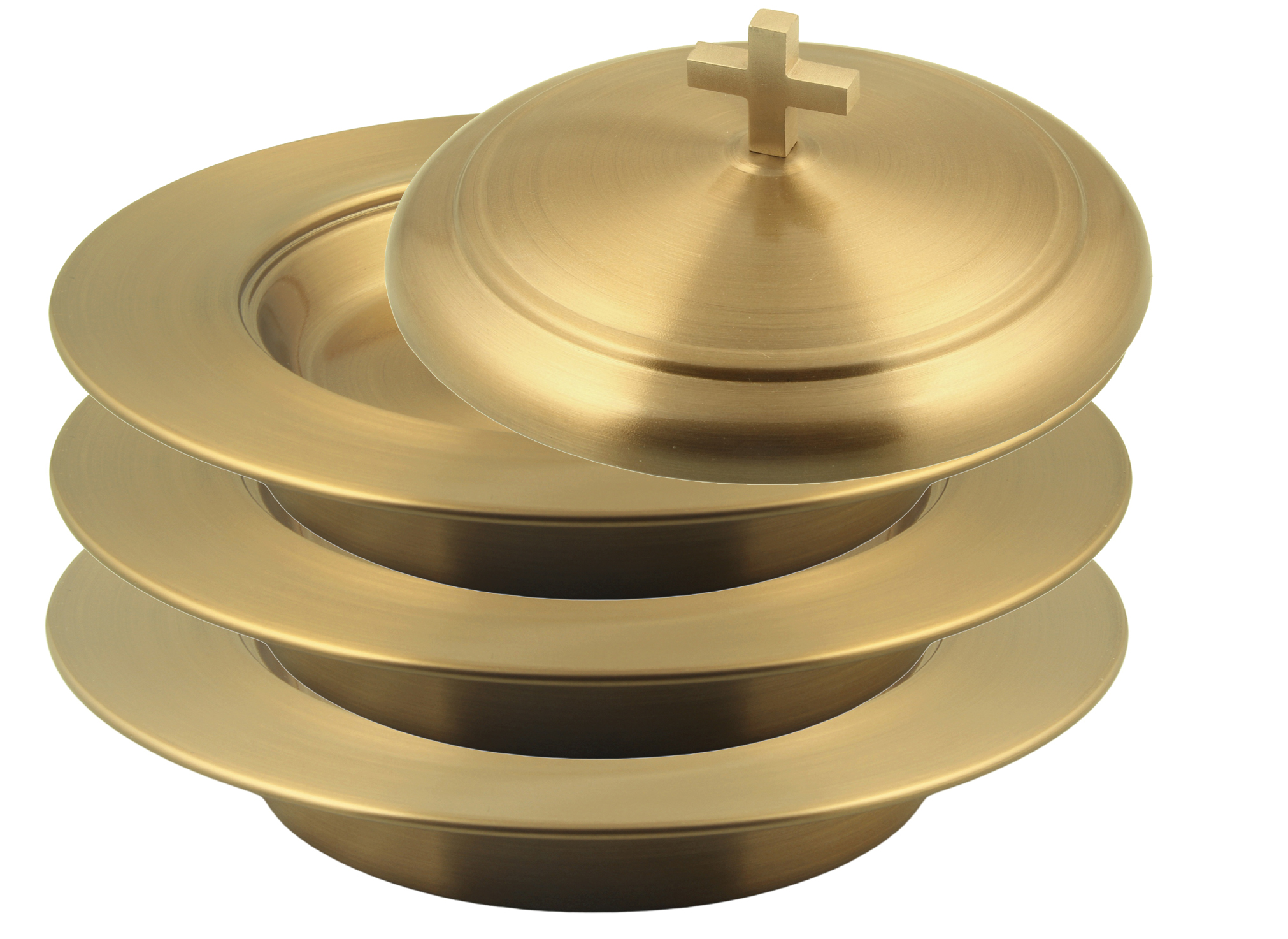 Communion Ware 5 Holy Wine Serving Trays with a Lid & 3 Stacking Bread Plates with a Lid Stainless Steel - Brass/Gold