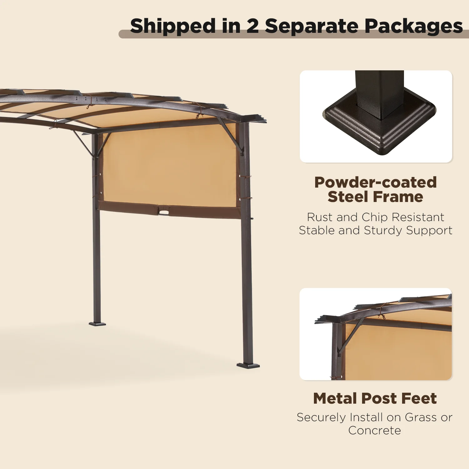 YODOLLA 11.8ft X 9.3ft Pergola Kit Aluminum Frame Gazebo &Canopy Cover Beige