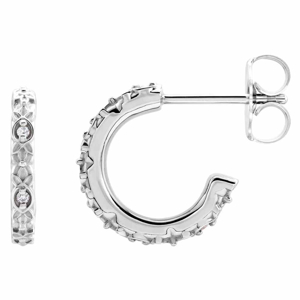 Paris Jewelry 14K White Gold 0.05 CTW Natural Diamond Vintage-Inspired Huggie Earrings