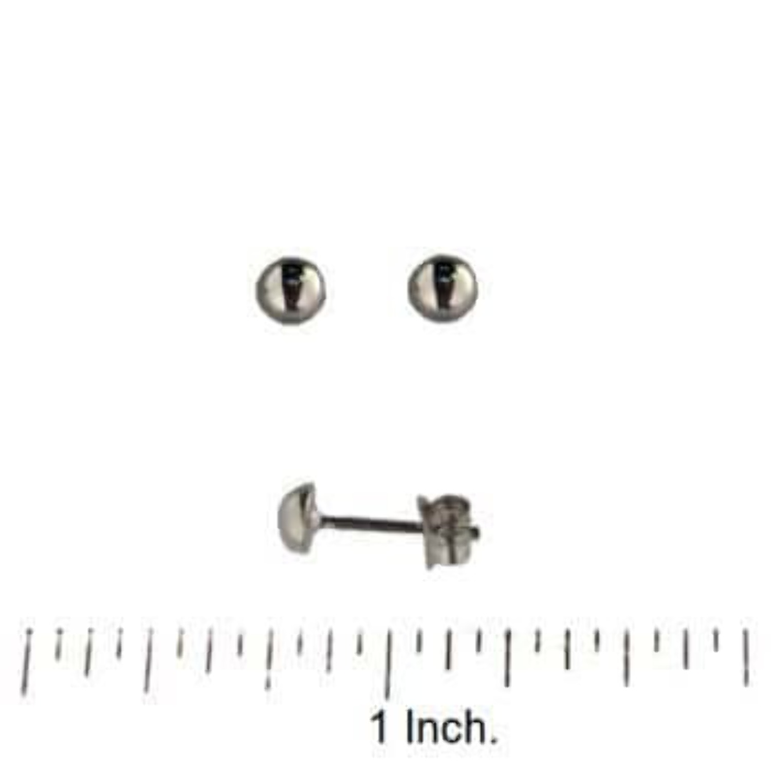 18K Solid White Gold 4 mm Half ball polish pushback earrings