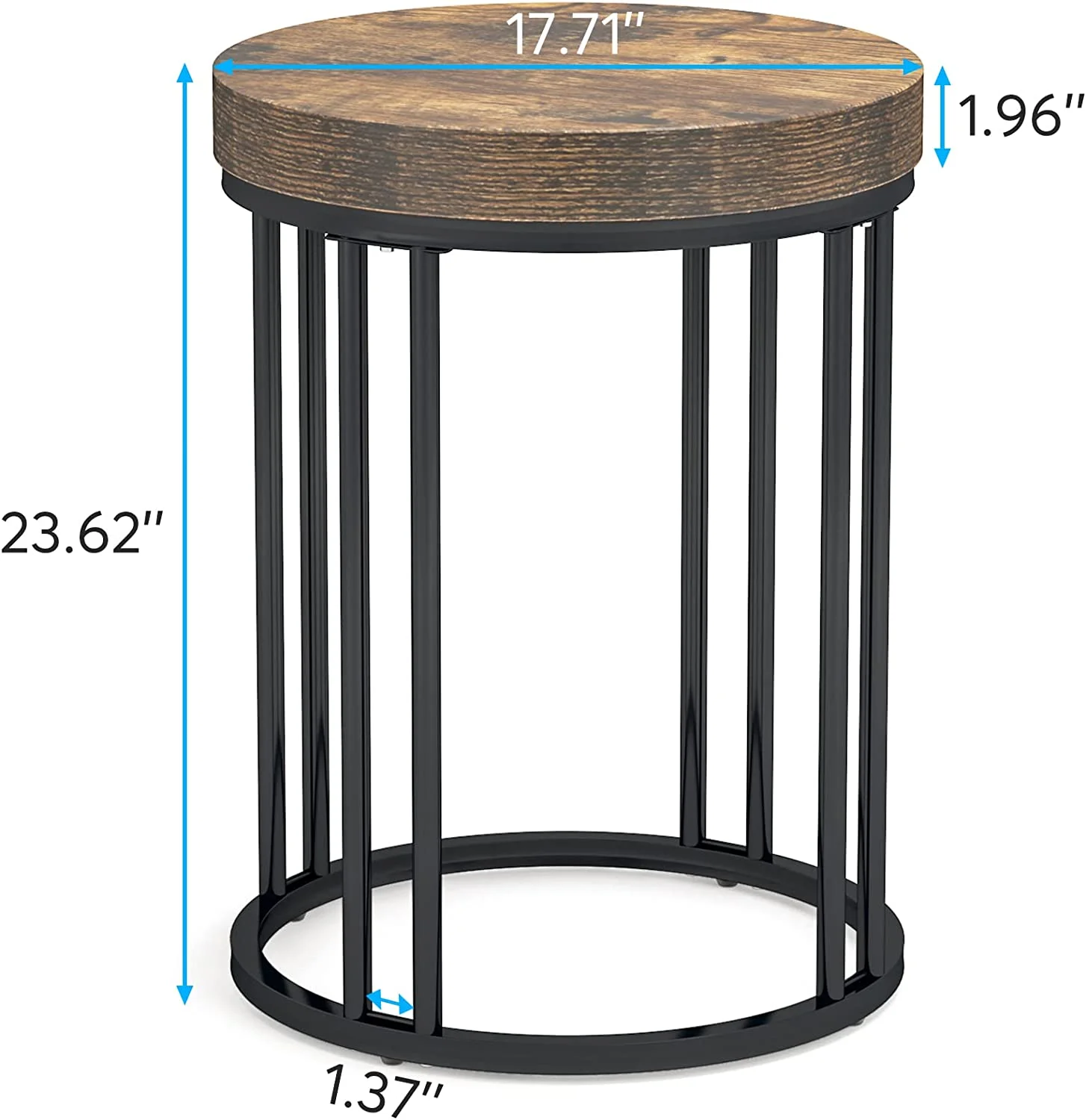 End Table Set of 2, Round Side Table, Accent Table Patio Table Nightstand with Metal Frame and Wooden Countertop, Coffee Table Bedside Table for Living Room, Bedroom, Garden