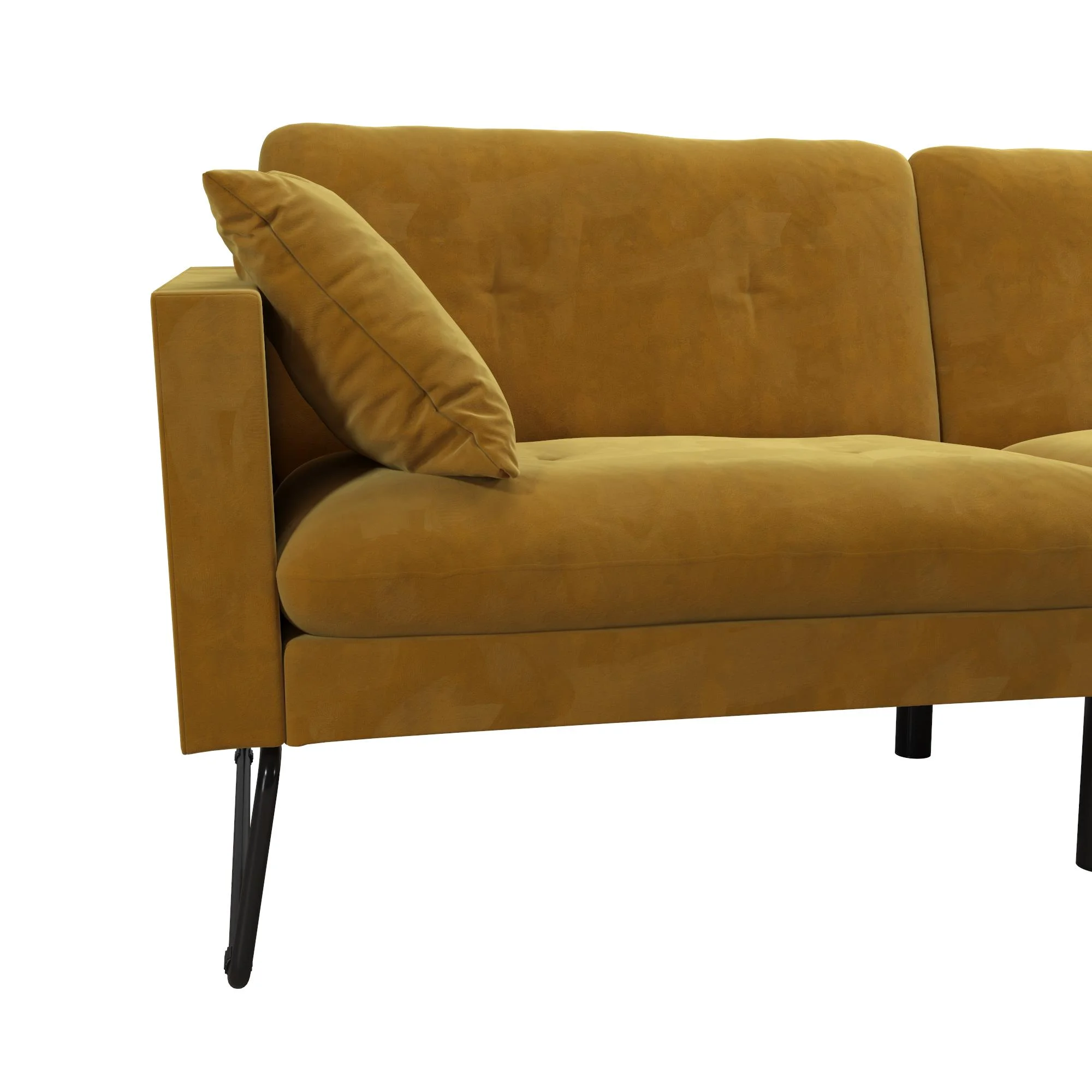 Mr. Kate Neely Futon with Bolster Pillows, Mustard Velvet