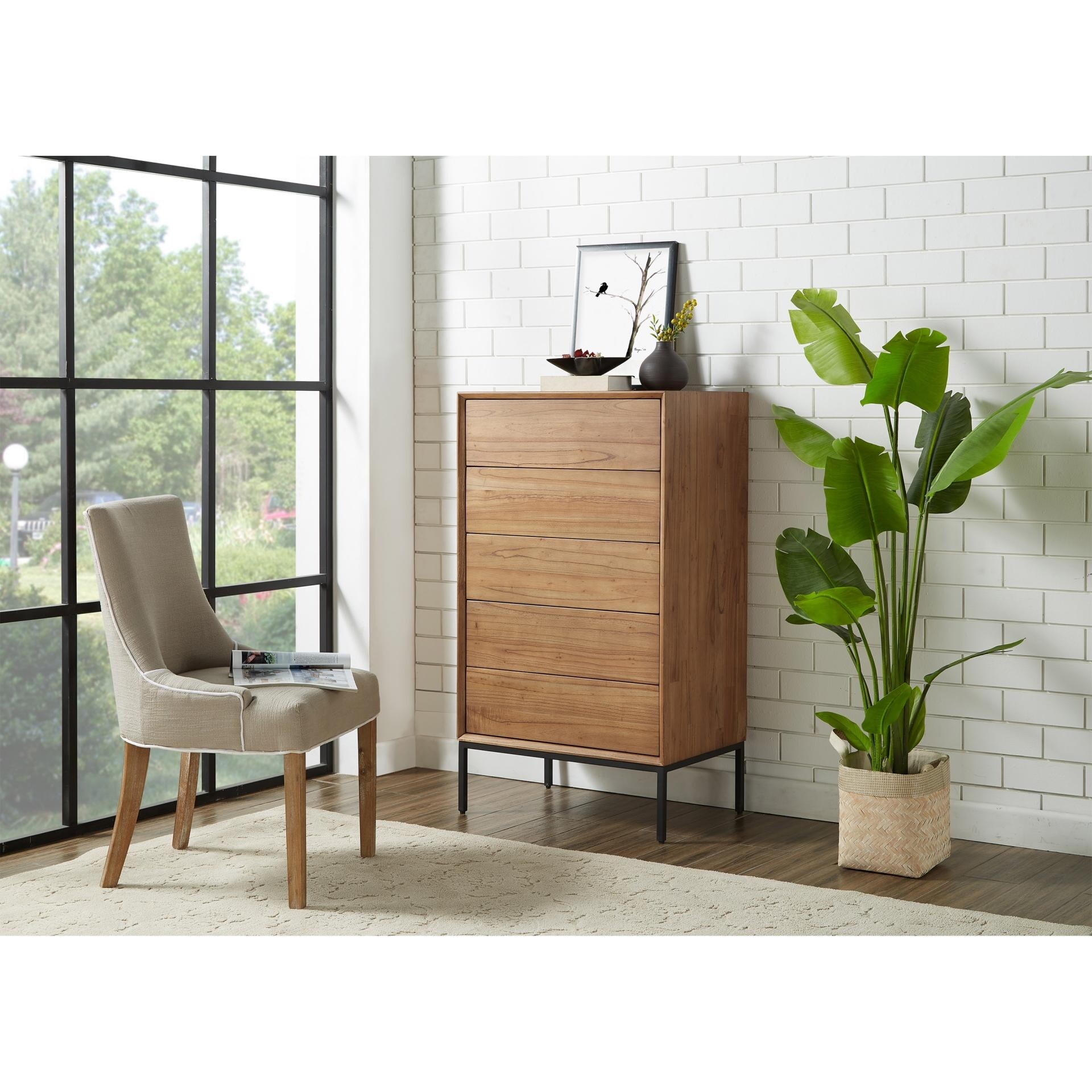 Hathaway 5-Drawer Chest Brown Lacquer