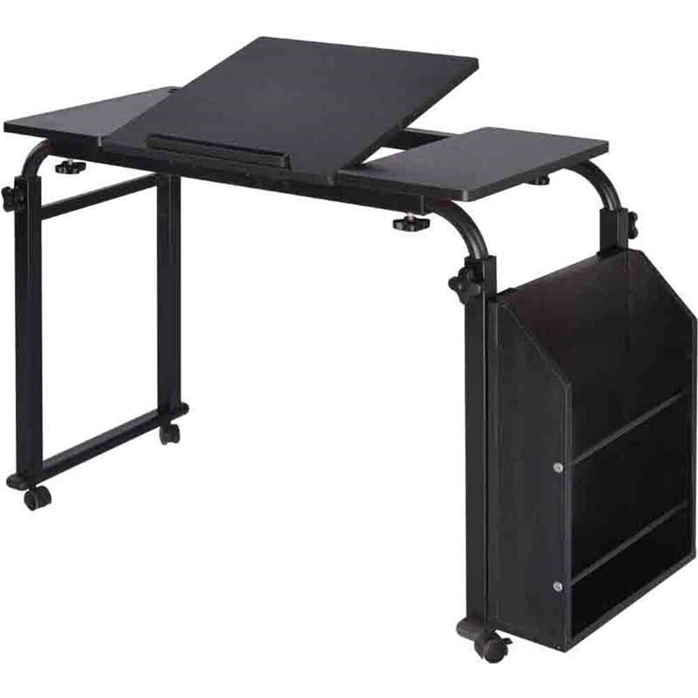 Mobile Laptop Rolling Laptop Computer Desk over Bed Table Stand Cart Adjustable Height Black