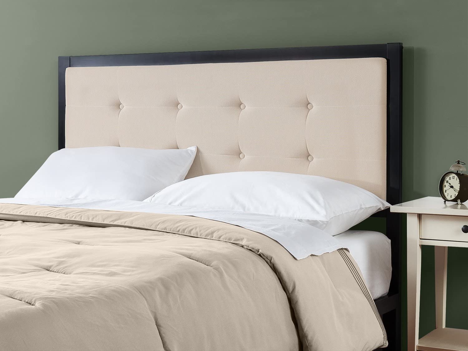 Zinus Barbara Button Tufted Taupe Upholstered Metal Headboard Twin