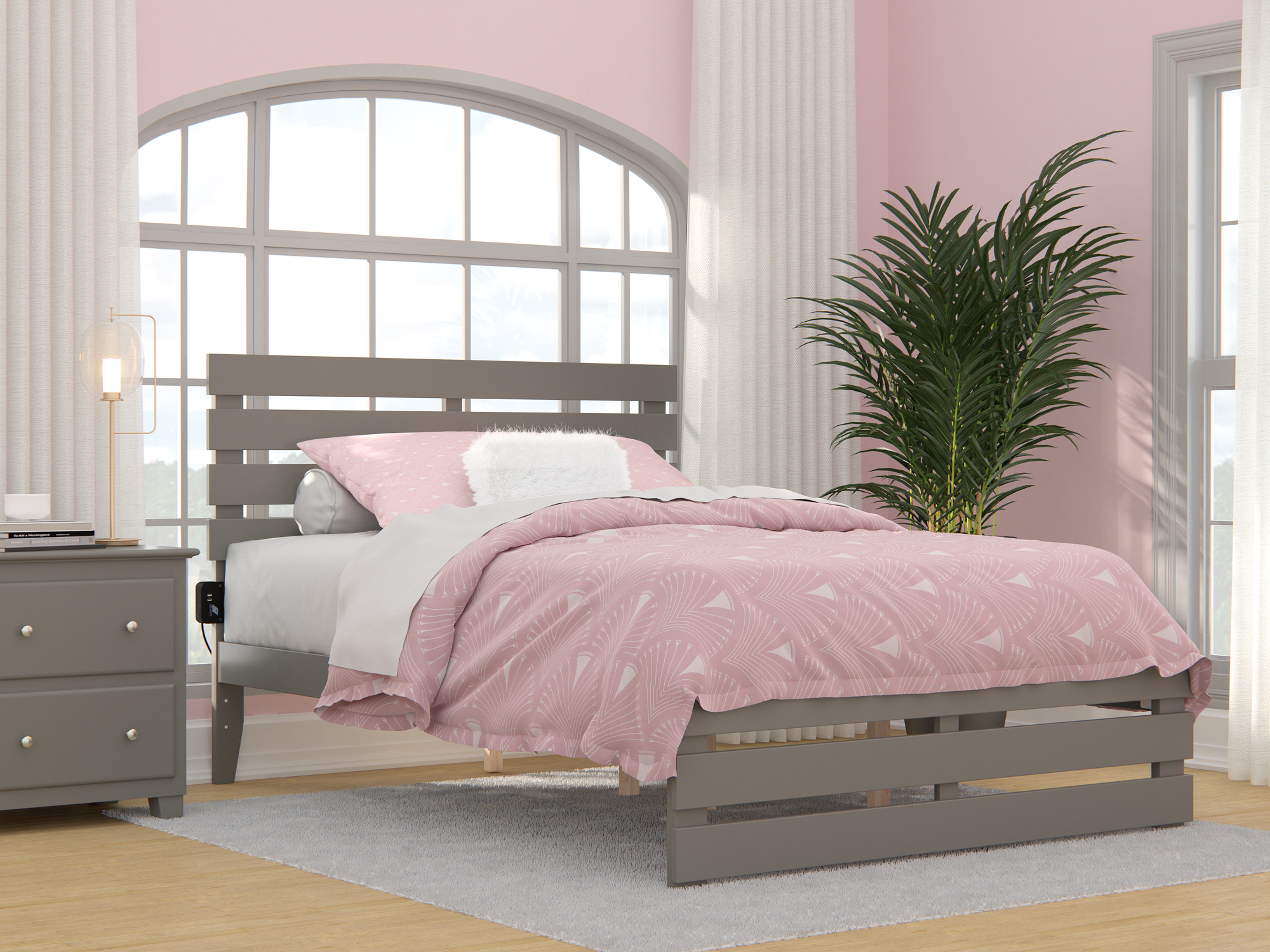 Oxford Full Bed with Footboard in Grey with USB Turbo Charger