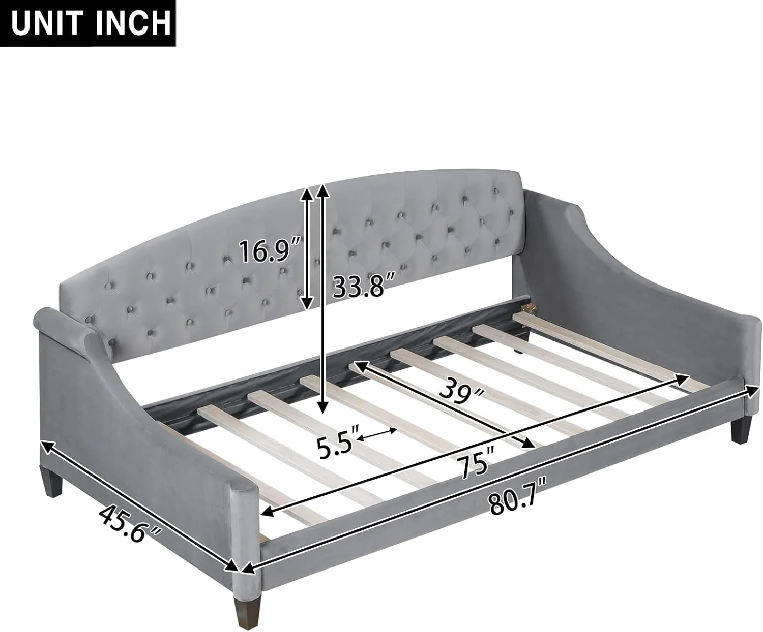 Size Luxury ufed Buon  Upholsered Daybed Frame, Sofa Bed For Bedroom Living Room, Grey