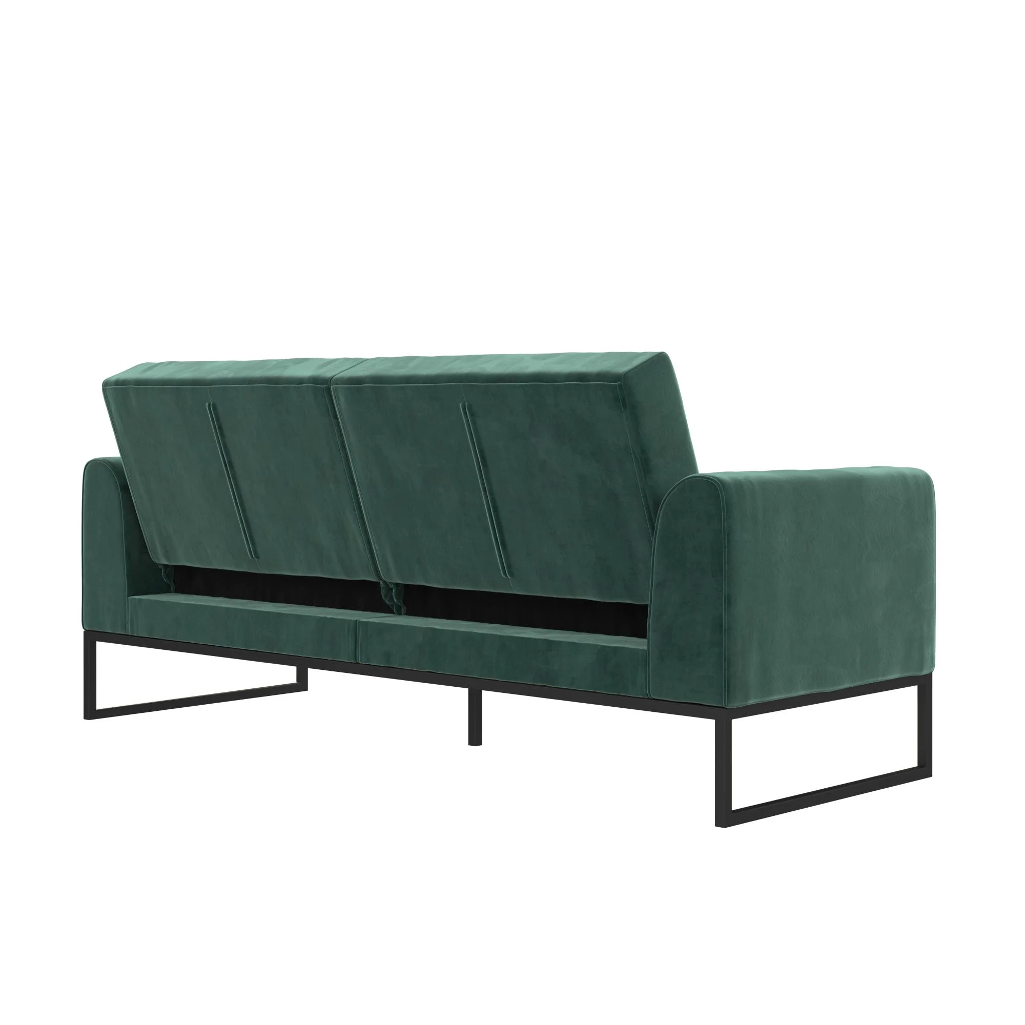 CosmoLiving Adley Coil Futon, Medium Teal Velvet with Black Metal Base