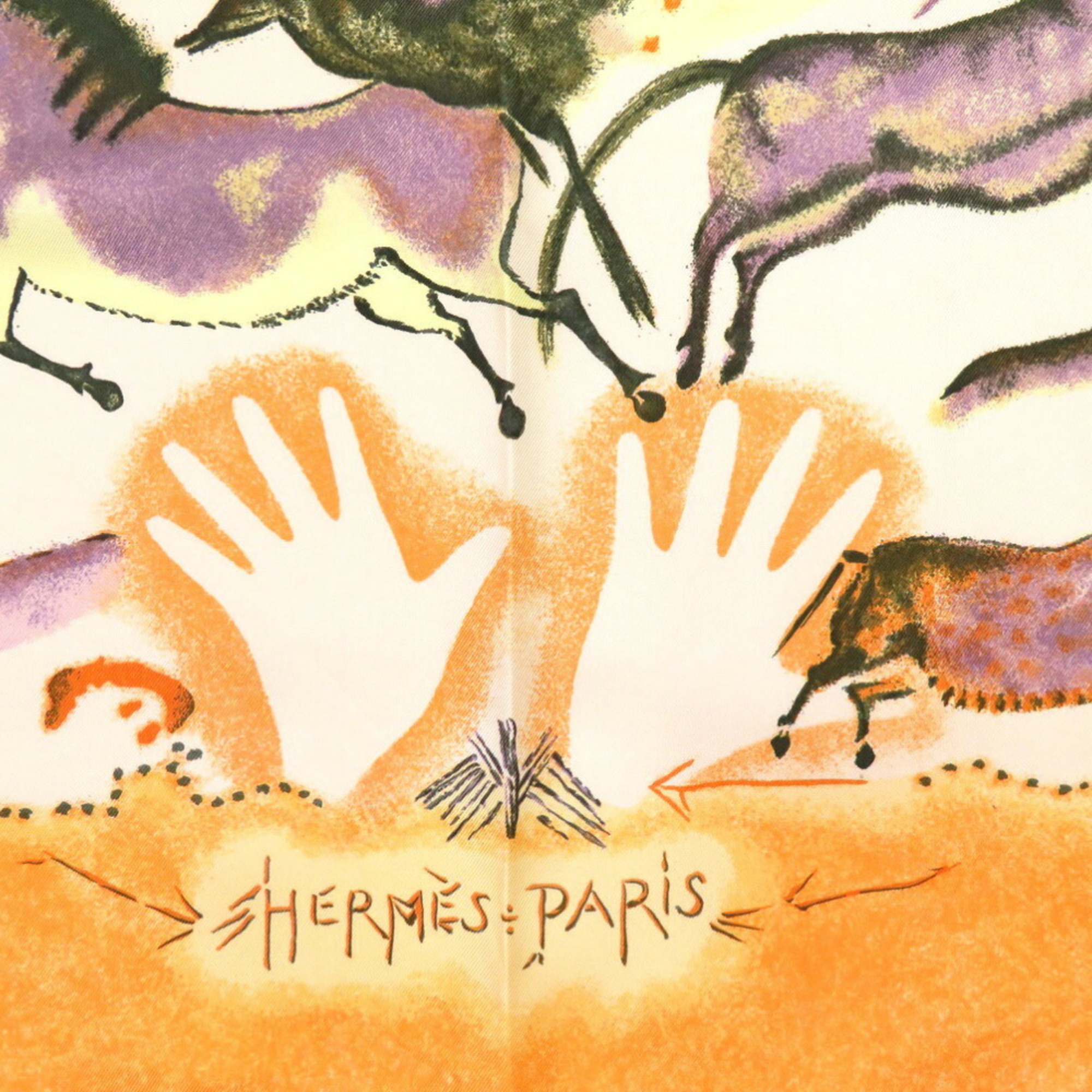 Pre-Owned Hermes Carré 90 Premieres Mains First Hand Silk Orange Scarf Muffler (Good)