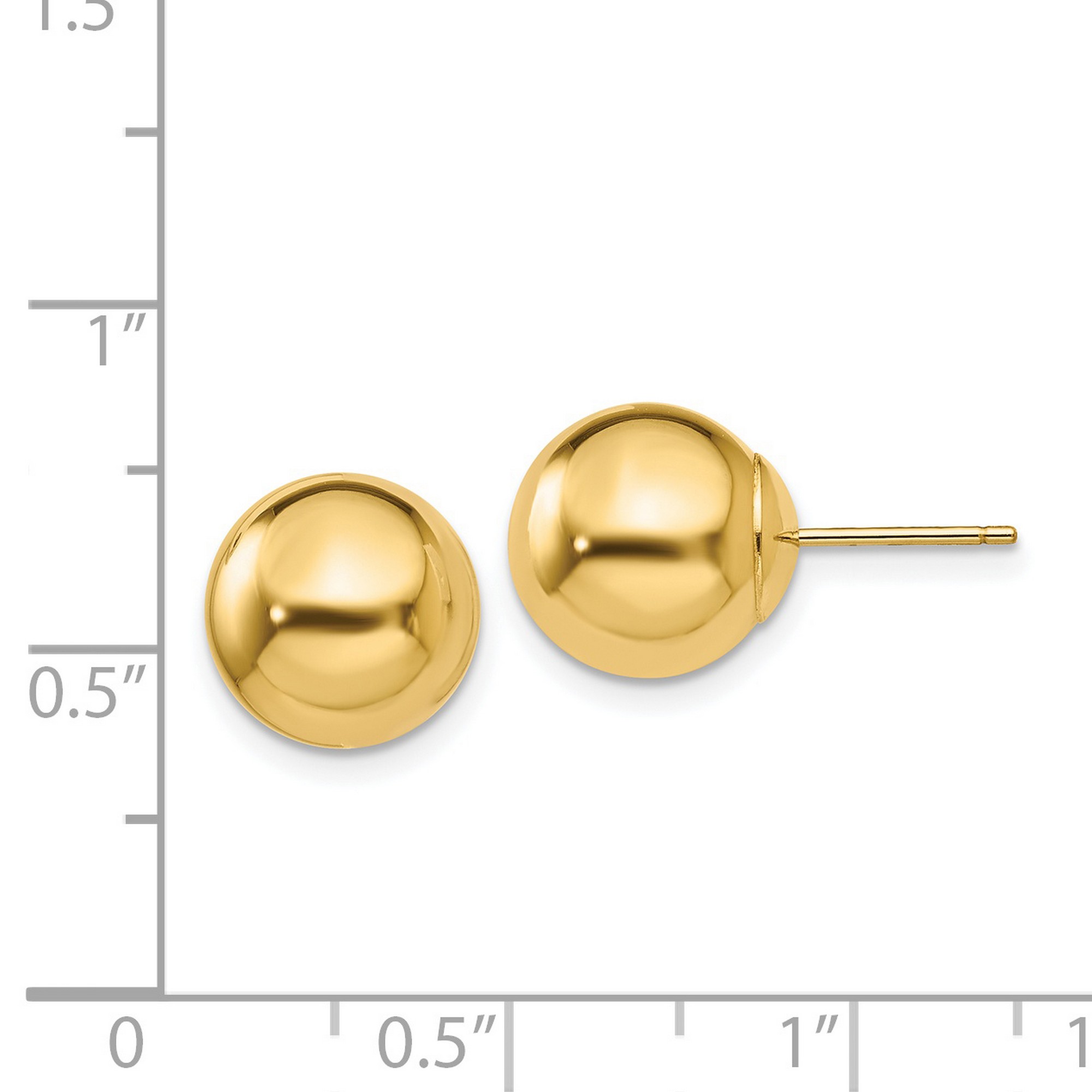 Polished Ball Post Stud Earrings in Real 14k Yellow Gold 10 mm