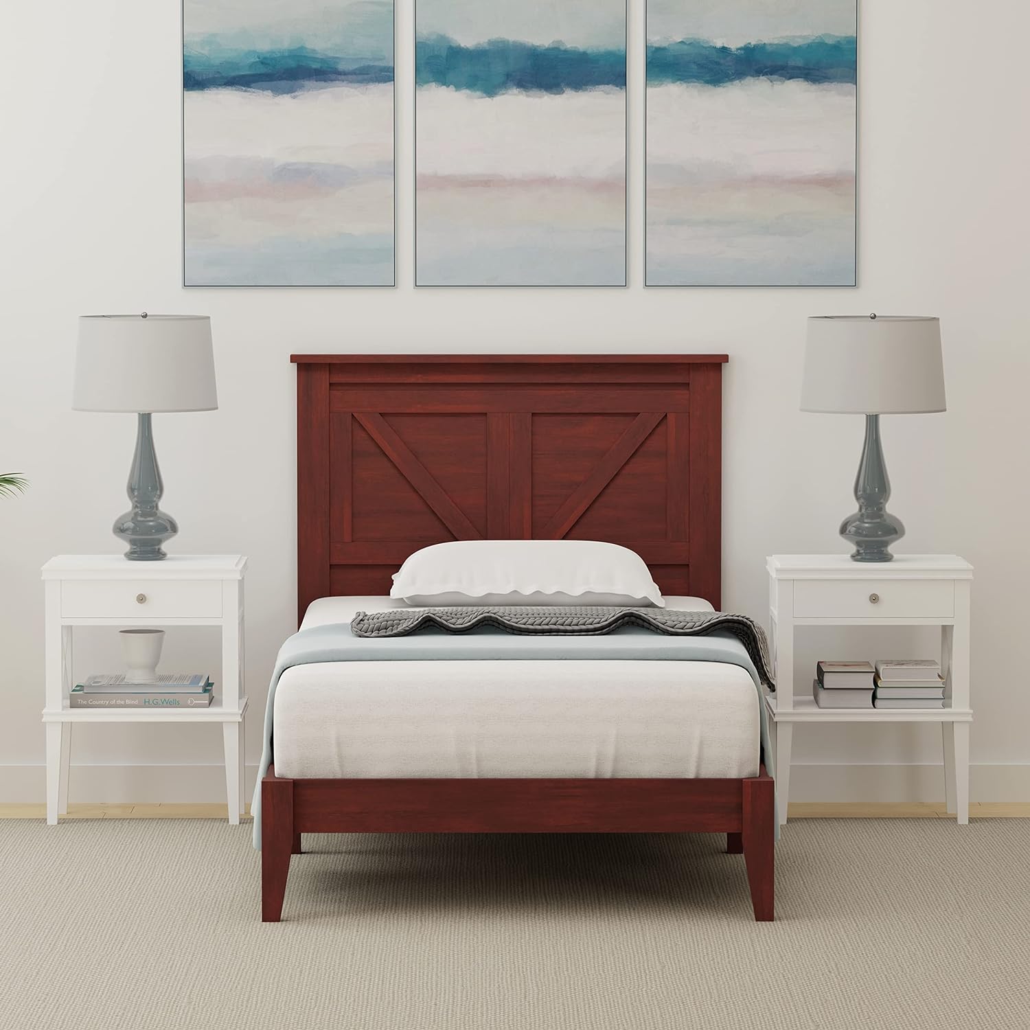 Farmhouse Solid Wood Platform Bed In - Classic Cherry