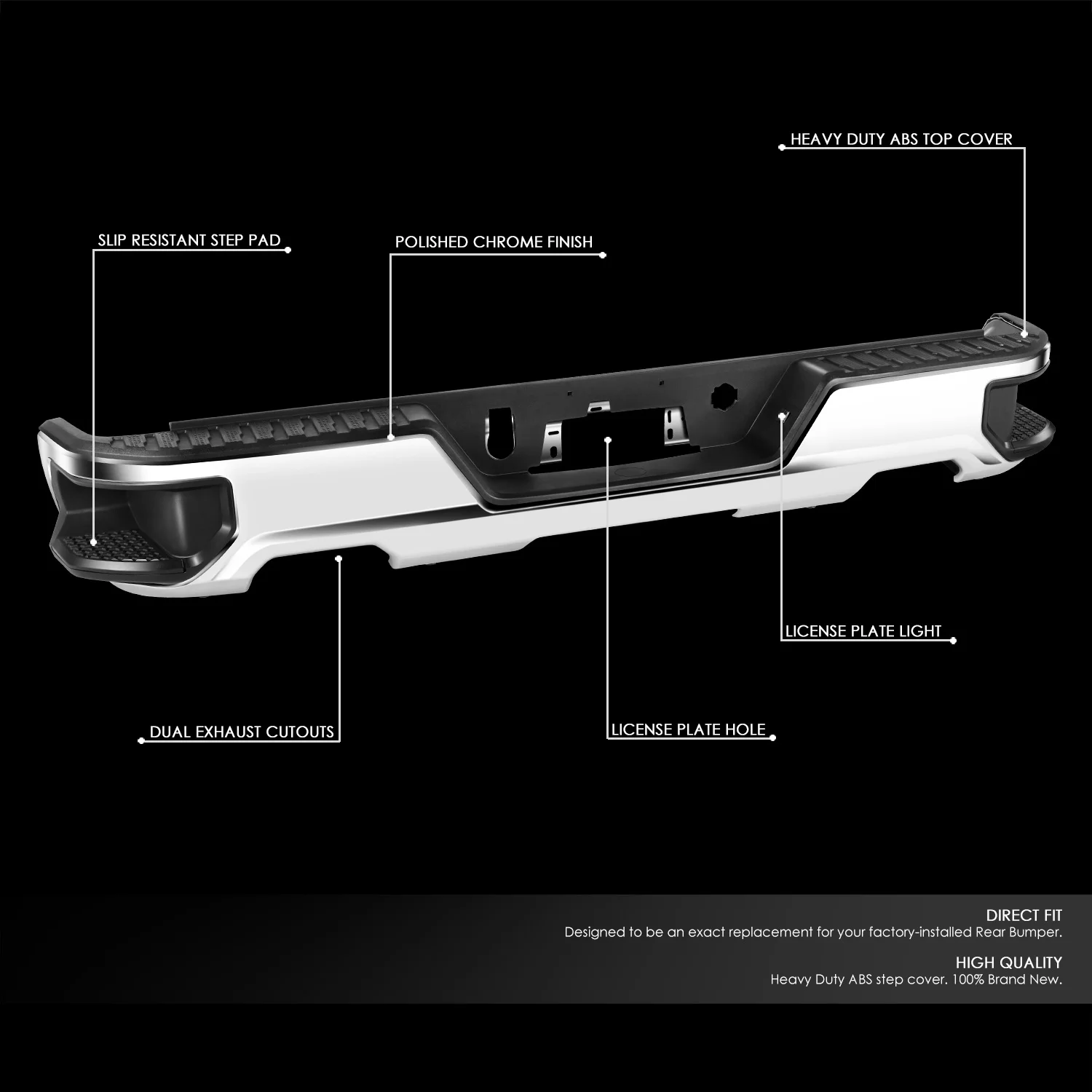 DNA Motoring STEPBUM-10067 For 2019-2023 Silverado Sierra Chrome Rear Step Bumper With Dual Exhaust Cutouts