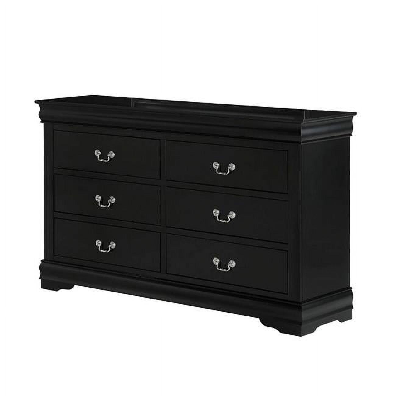 58 in. Ryla Wide Dresser Chest with 6 Drawers & Metal Handles, Solid Black Wood
