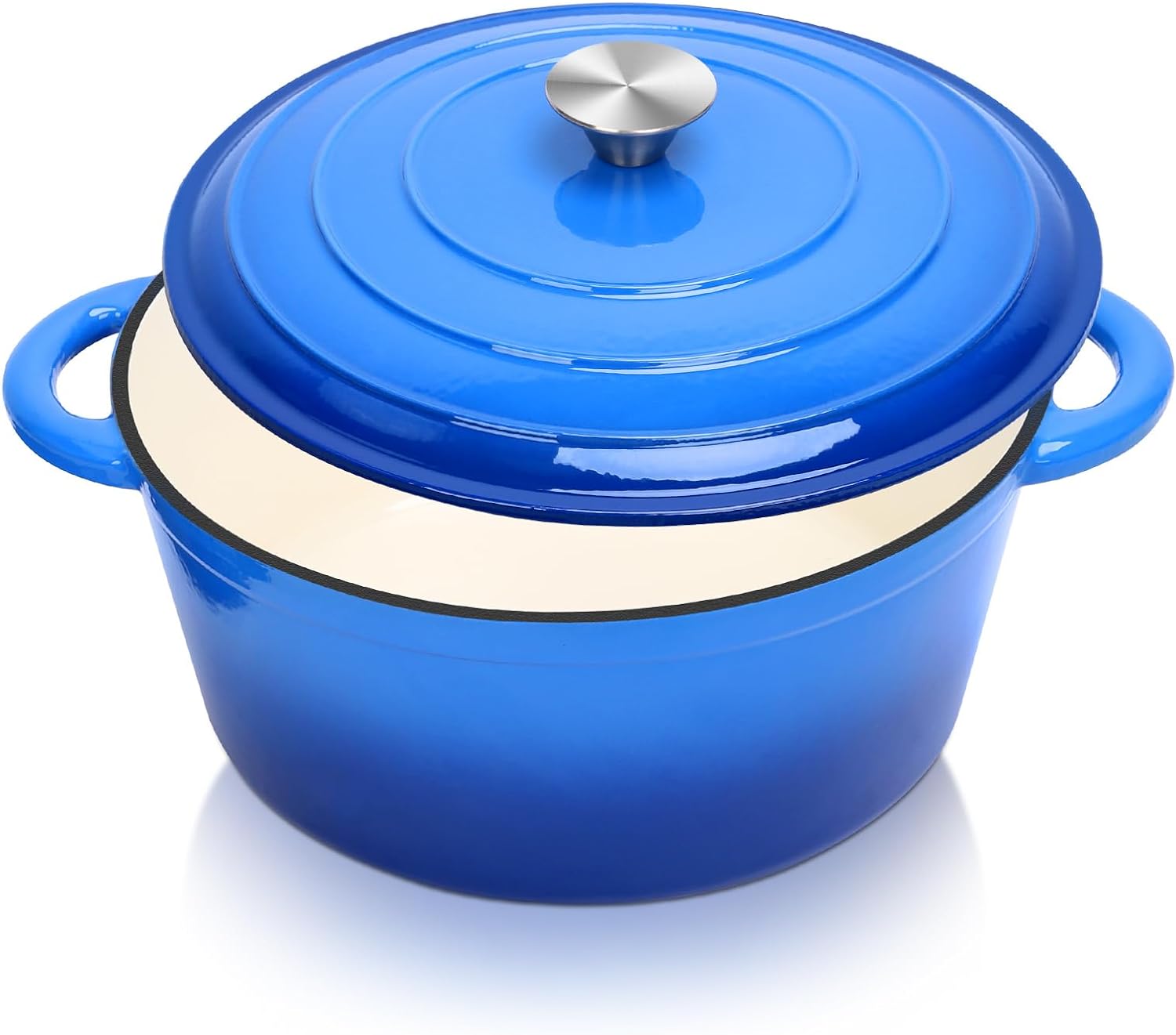 Grisun 6 Quart Enameled Cast Iron Dutch Oven with Lid, Round Dutch Oven Pot Cookware with Dual Handles for Home, Kitchen, Oven Safe, Use to Marinate, Cook, Bake, Refrigerate and Serve - Blue