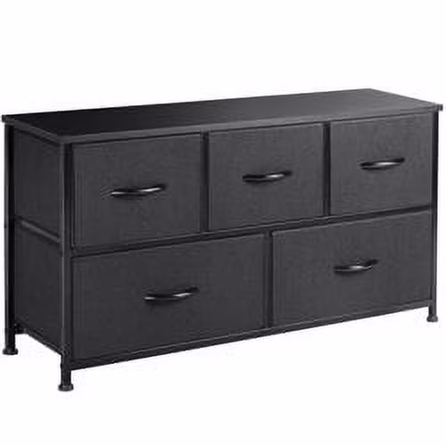 Lacoo Dresser for Bedroom with 5 Drawers,Wide Chest of Drawers,Suitable for Living Room,Corridor,Nursery,Black