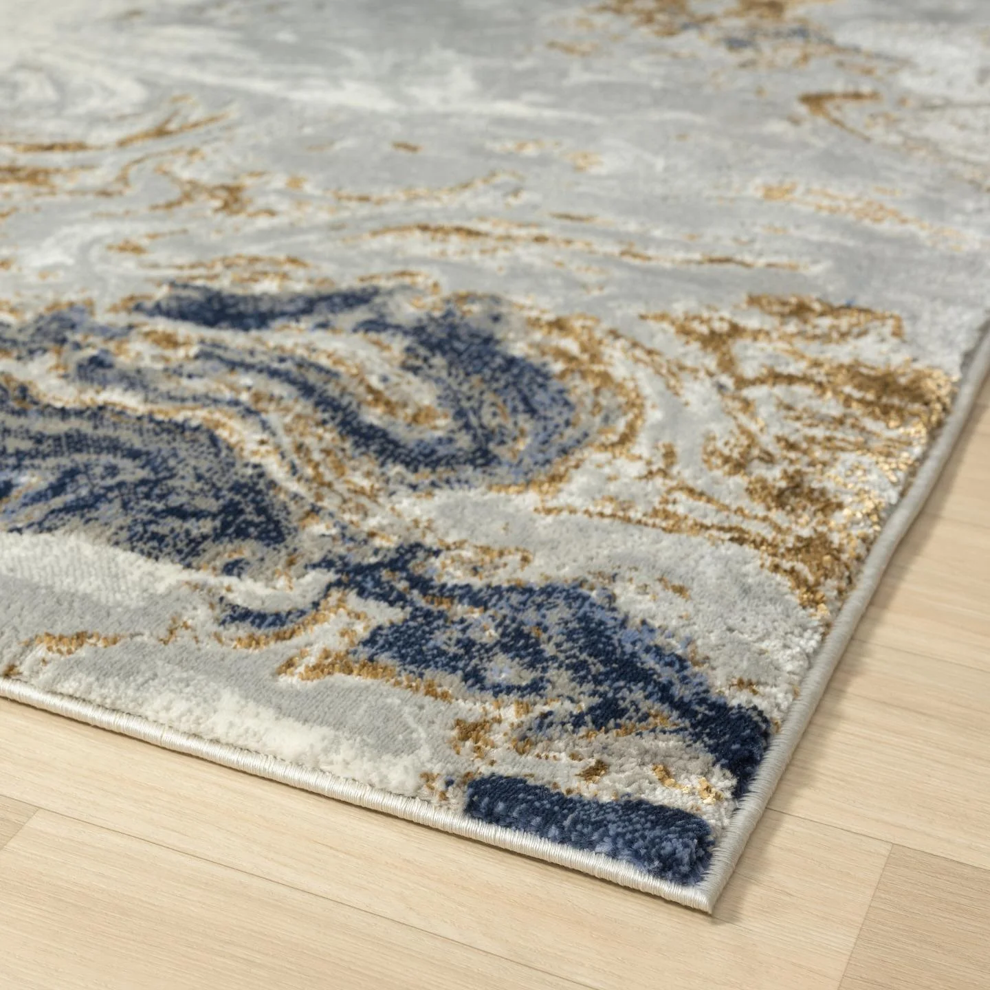 Luxe Weavers Marble Swirl Collection Blue Abstract 8x10 Area Rug Gold (7'4