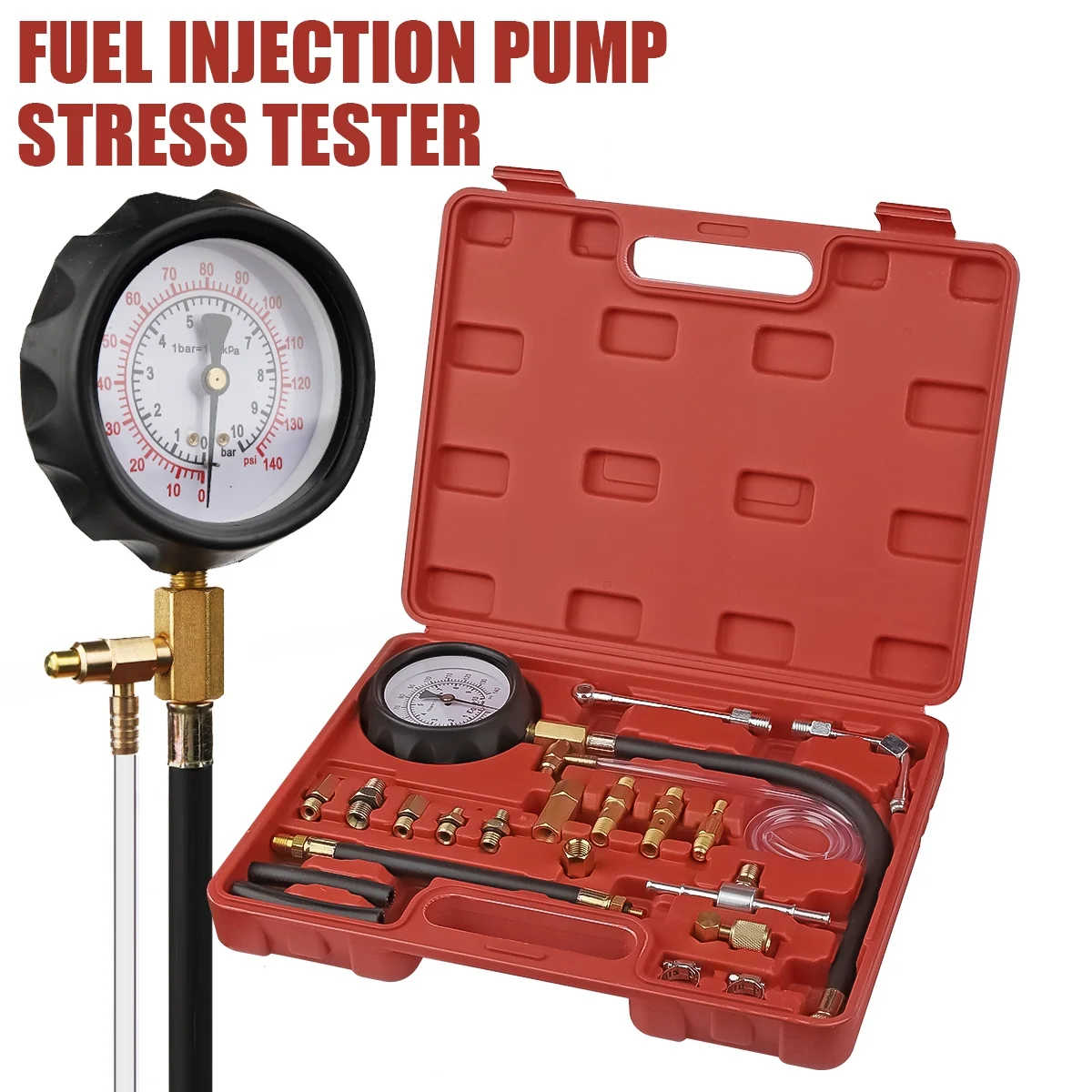 Supsupsiu 0-140PSI Fuel Injection Pump Pressure Tester Pressure Diagnostic Gauge Kit New