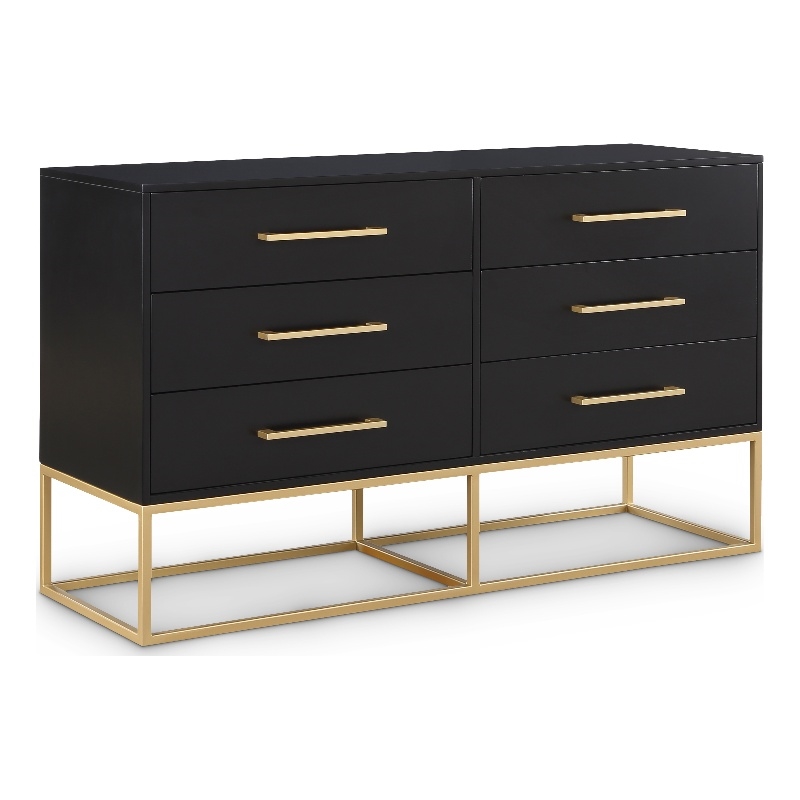 Meridian Furniture Maxine Black Dresser with Gold Metal Legs and Handle
