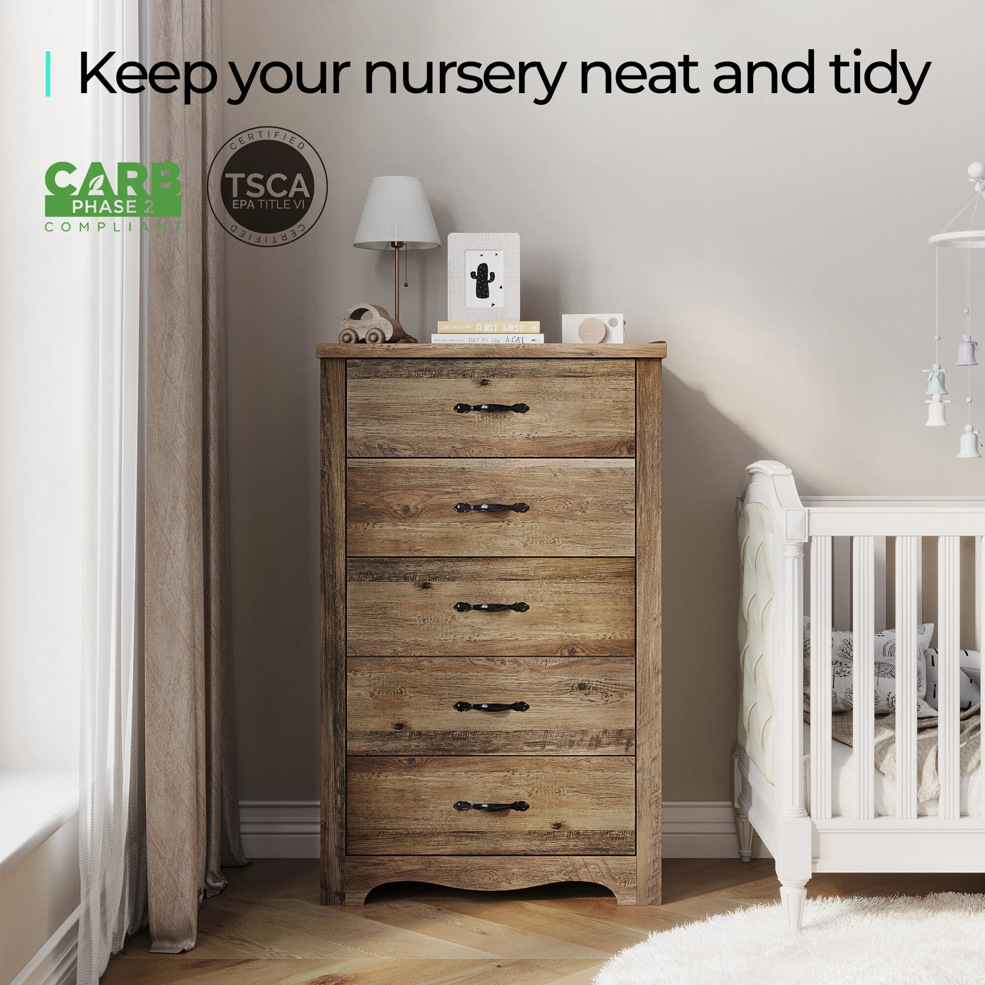 LINSY HOME Brown Dressers,Chest of 5 Drawers