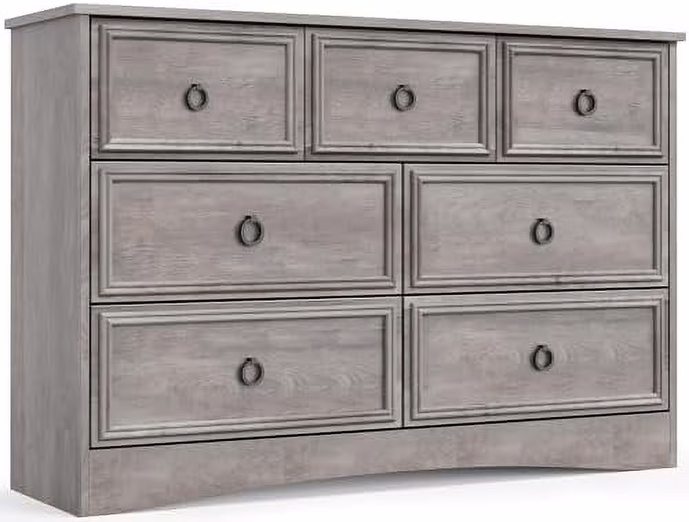 KHBIULIFE Modern 7 Drawer Dresser  Dressers for Bedroom  Chest of Drawers Closet Organizers and  Clothes - Easy Pulls Handle  Textured Borders Living Room  Hallway  White