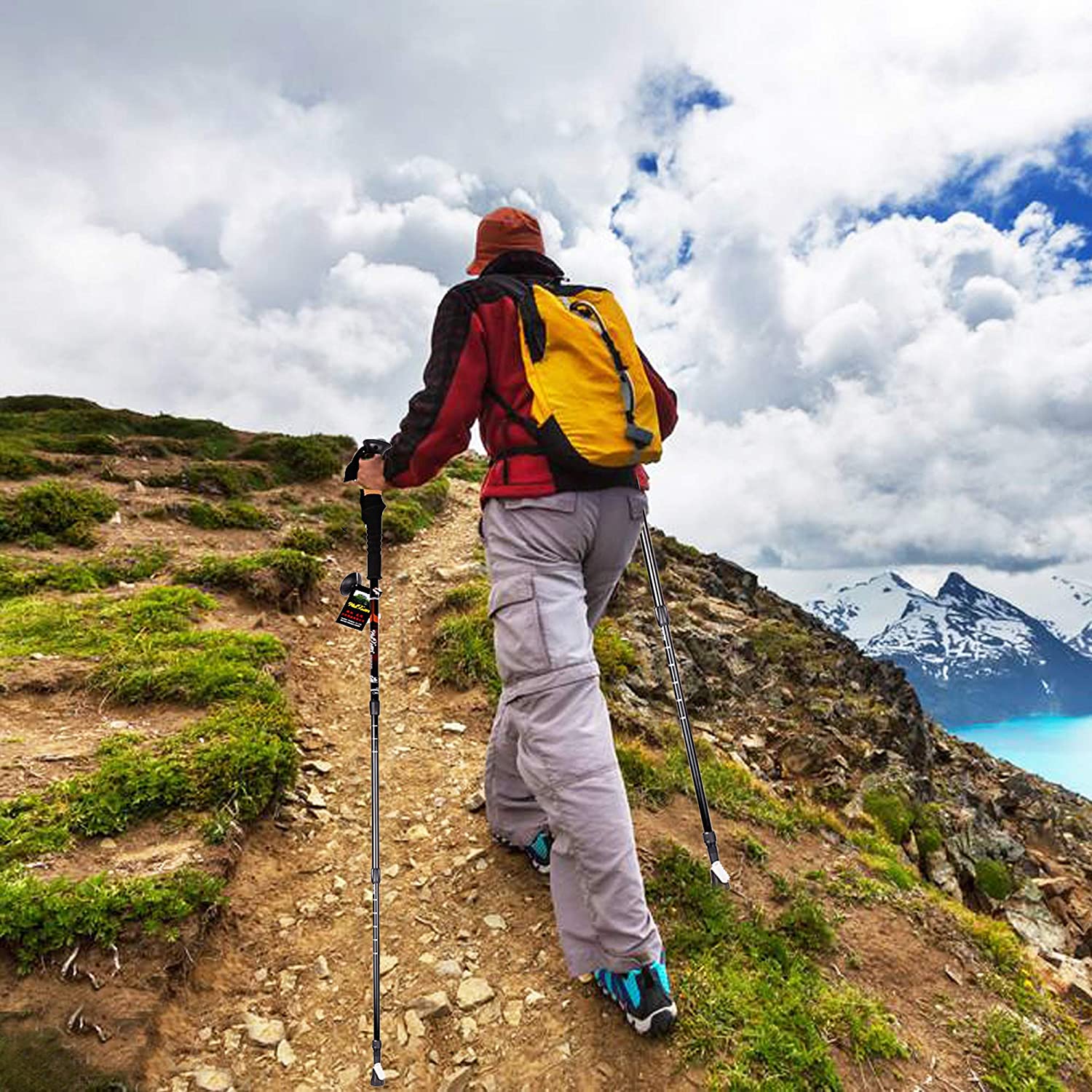 KARMAS PRODUCT 2 Pack Trekking Poles Collapsible Climbing Stick,Black