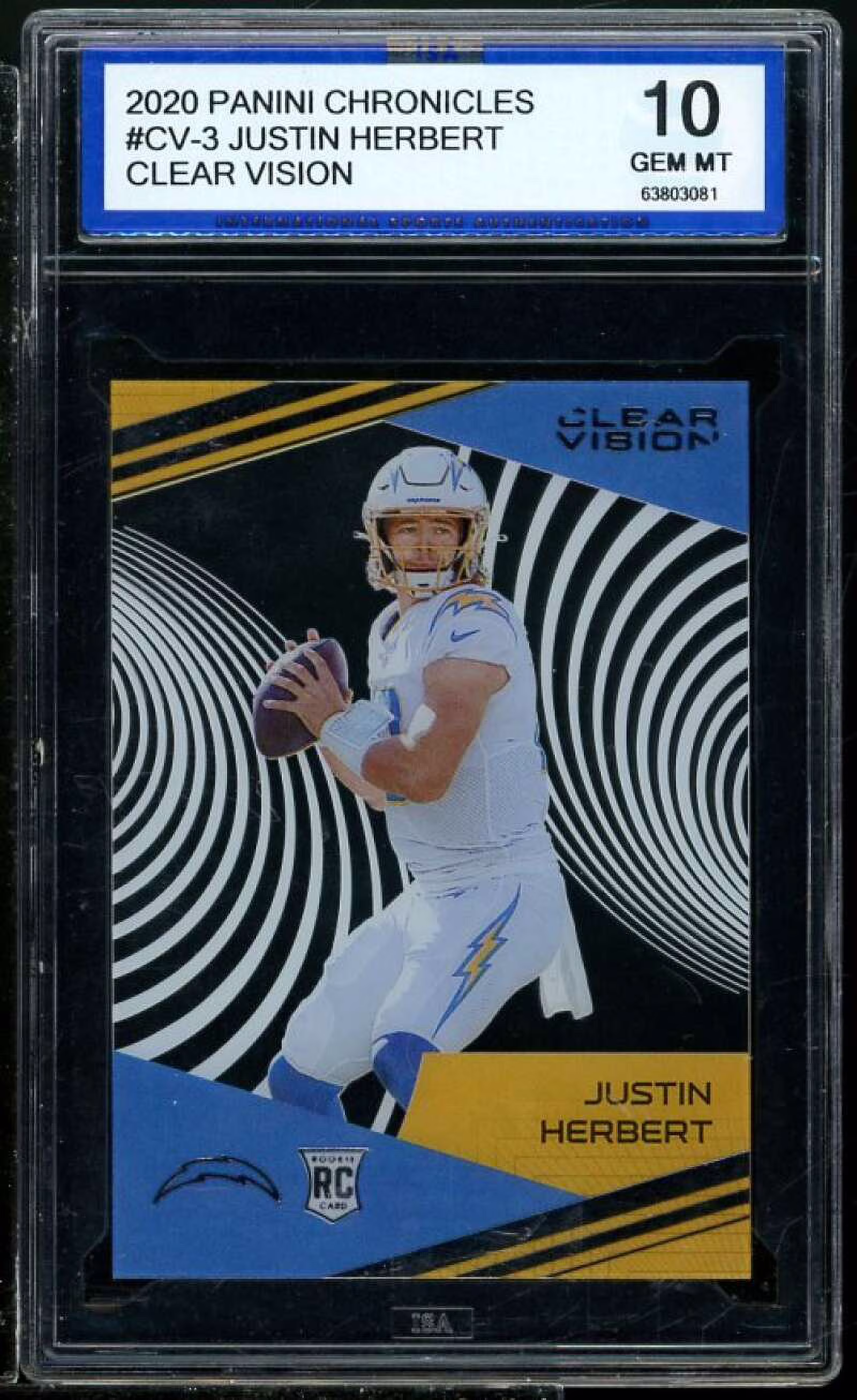 Justin Herbert Rookie 2020 Panini Chronicles Clear Vision #CV-3 ISA 10 GEM MINT