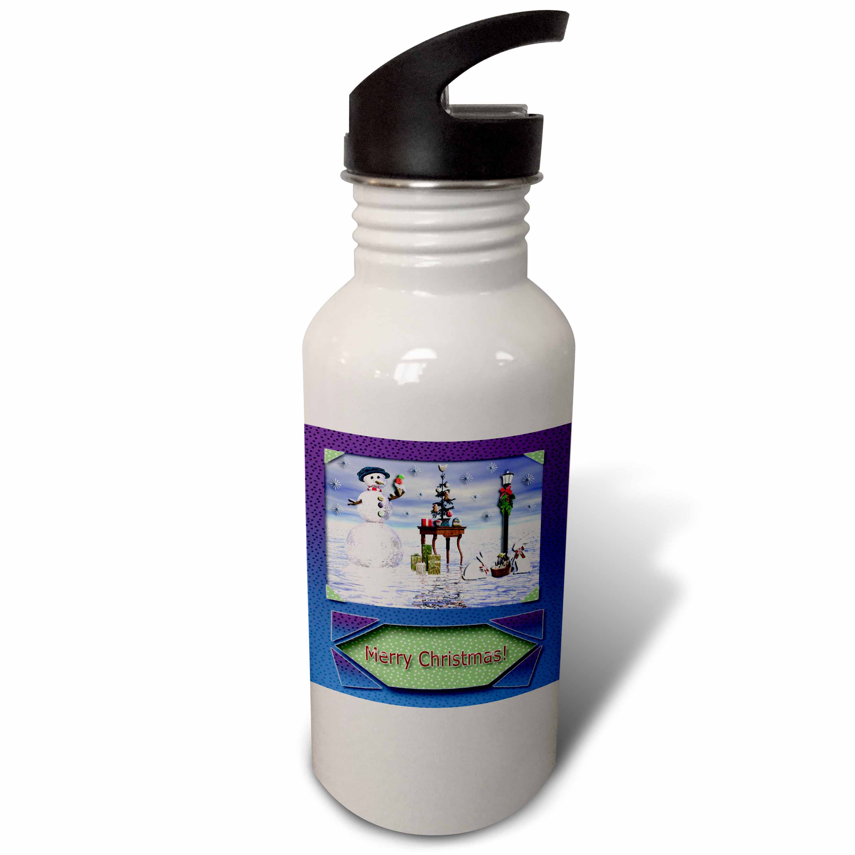Snowman with Bunny Friends 3d Merry Christmas 21 oz Sports Water Bottle wb-17485-1