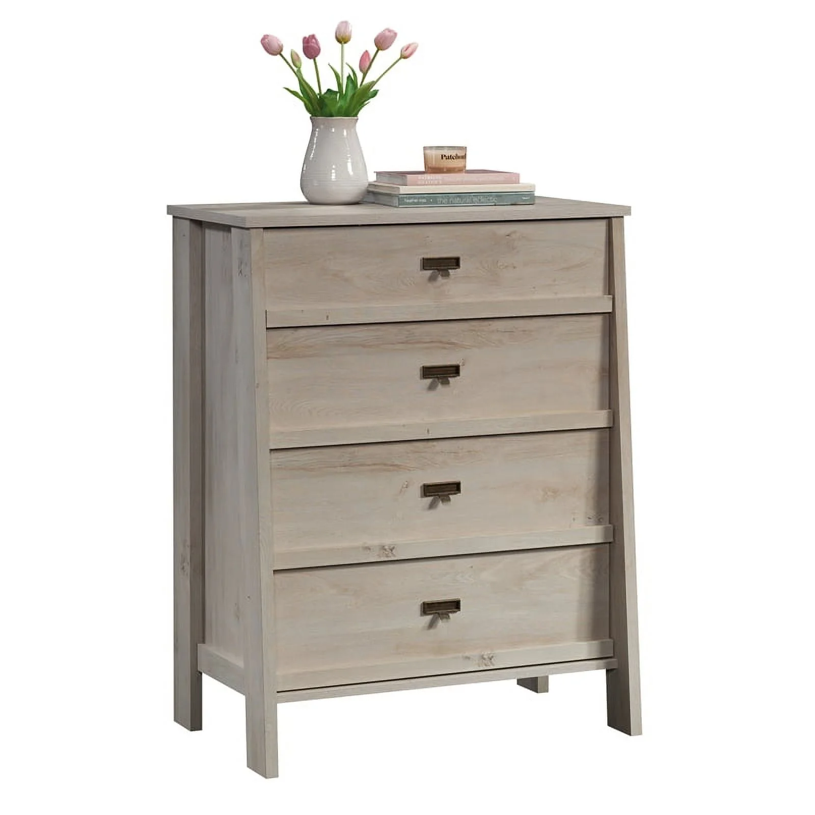 Sauder Trestle 4-Drawer Bedroom Dresser in Chalked Dressernut, Chalked Chestnut Finish