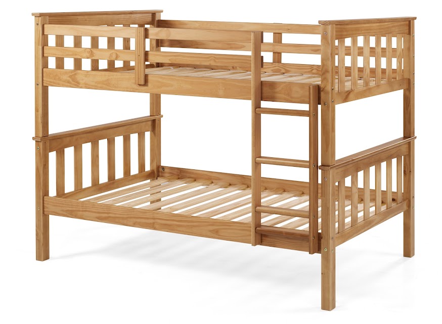 Solid Wood Sturdy Twin Over Twin Bunkbed with Ladder and Safety Rail Honey