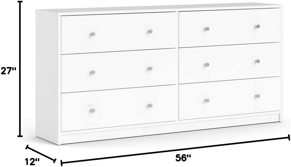 Portland 6 Drawer Double Dresser, White