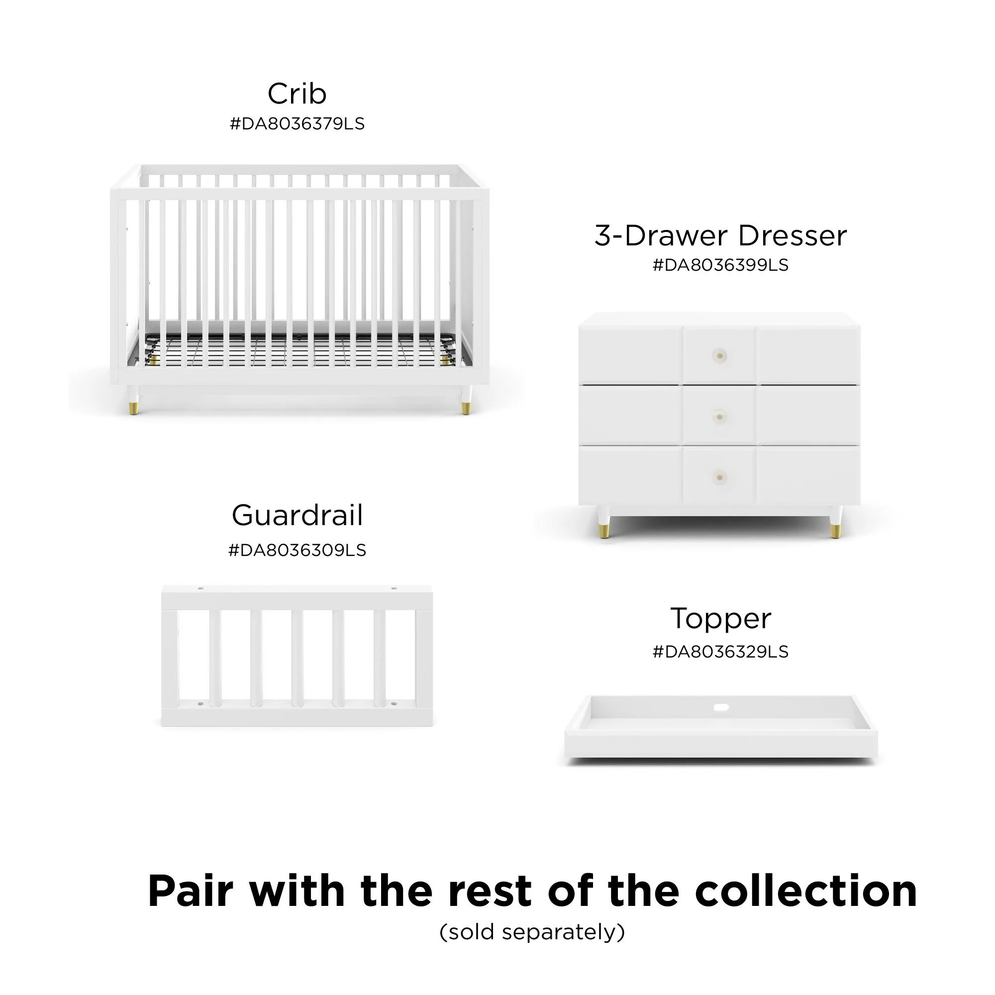 Little Seeds Aviary 3-Drawer Dresser with Gold Hardware, White