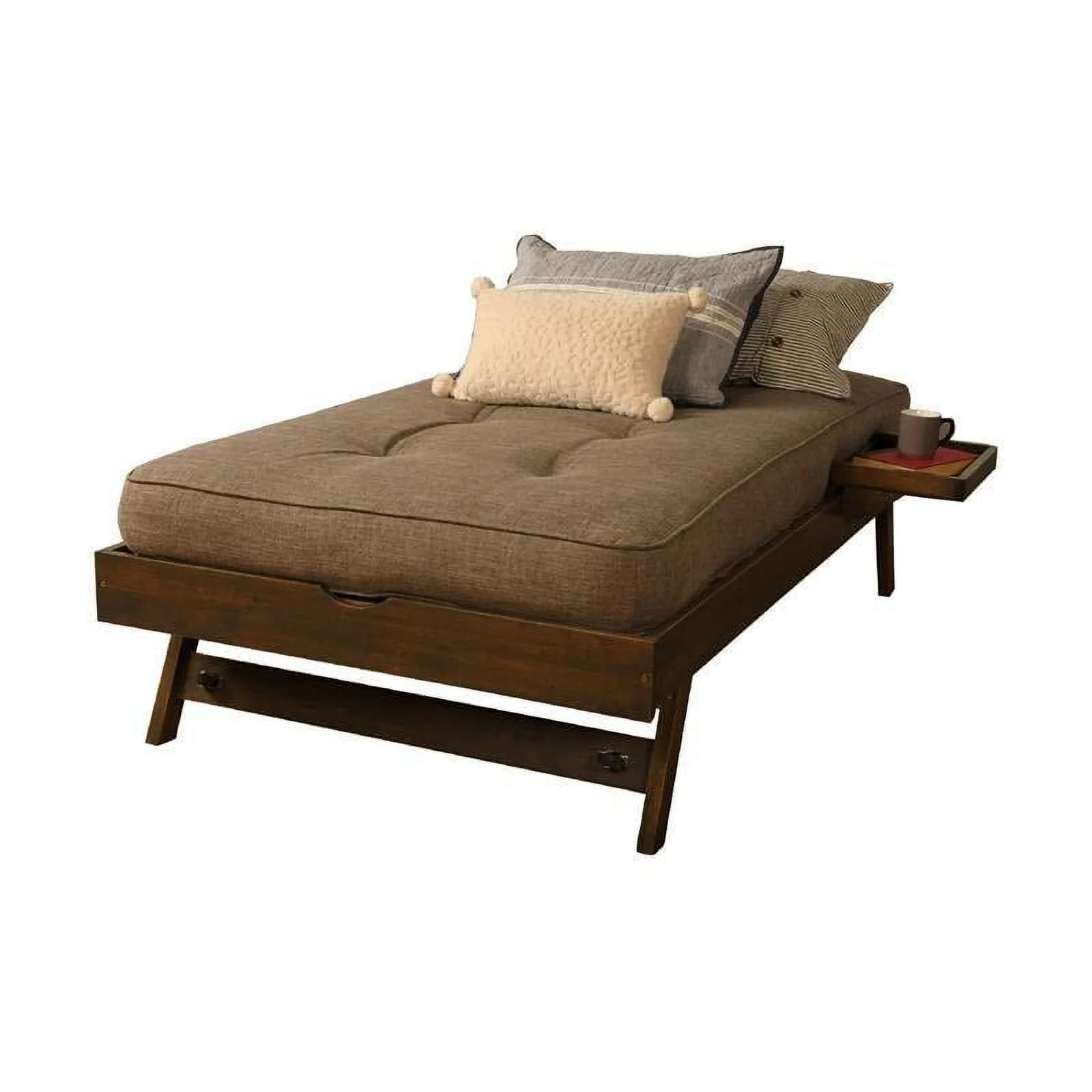 Kodiak Furniture Boho Wood Pop Up Bed in Walnut Brown with Mattress and Tray