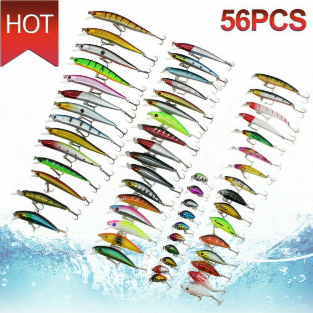 Jinyi Set Of 56Pcs Mixed Minnow Fishing Lures Bass Baits Crankbaits Fish Hooks Tackle