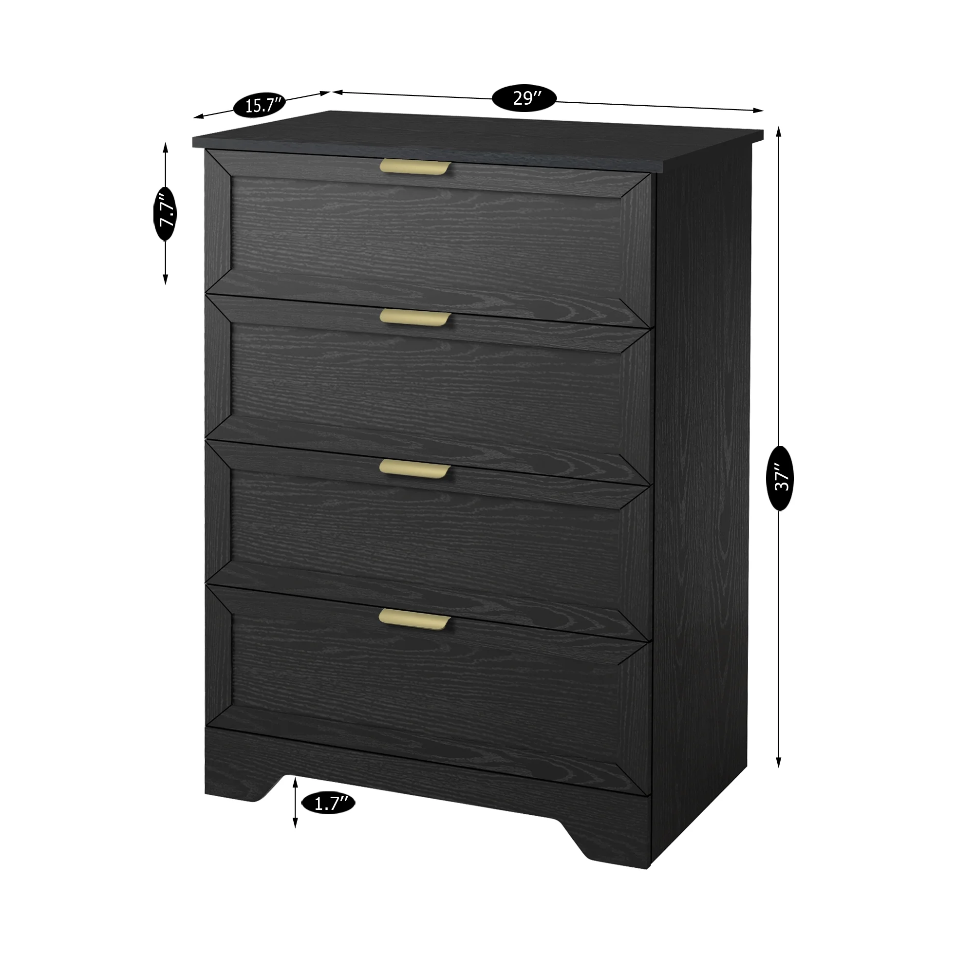 Modern 4 Drawer Dresser, 37inch Tall Dresser Chest With Large Drawer, Wood Nursery Dresser Storage Cabinet Organizer Unit For Bedroom, Closet, Living Room, Cloakroom, Entryway