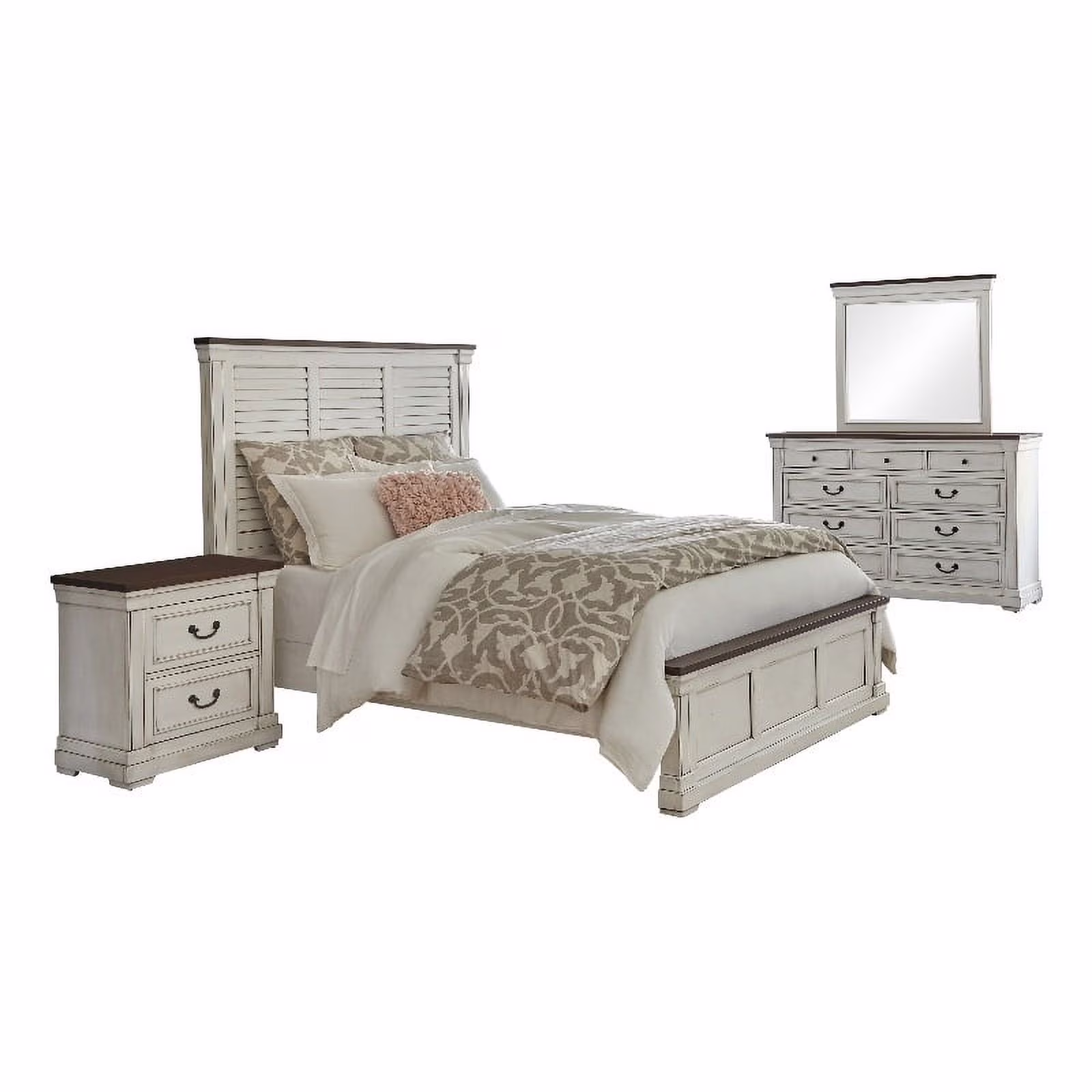 Pemberly Row 4-Piece Farmhouse Wood Queen Panel Bedroom Set in White