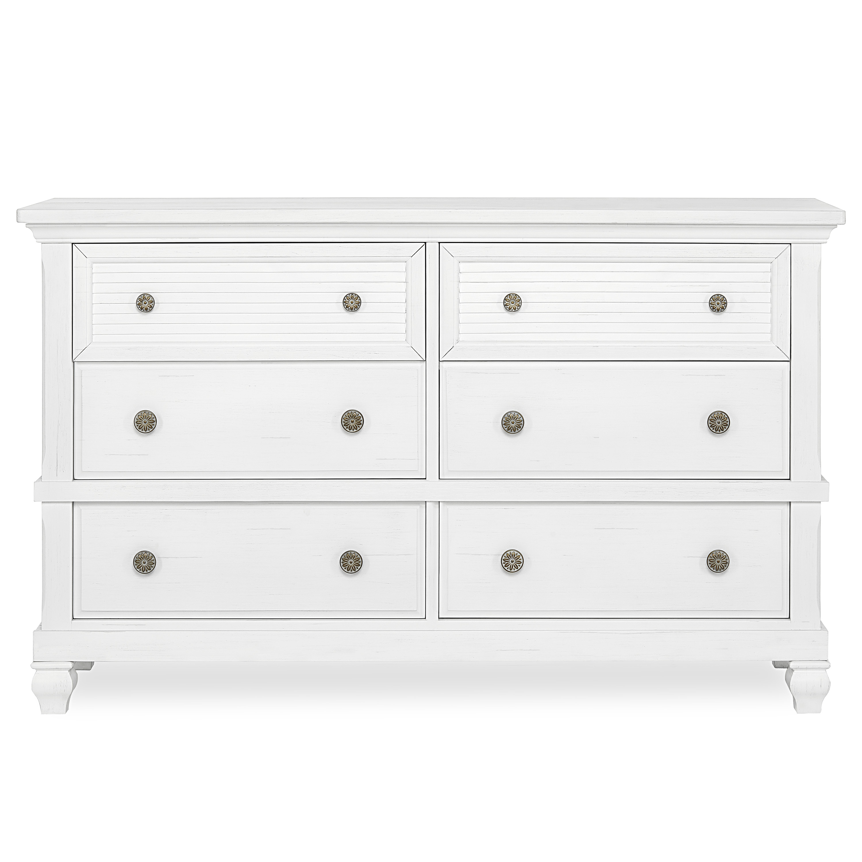 Evolur Signature Cape May Double Dresser, Weathered White, 6 Drawers