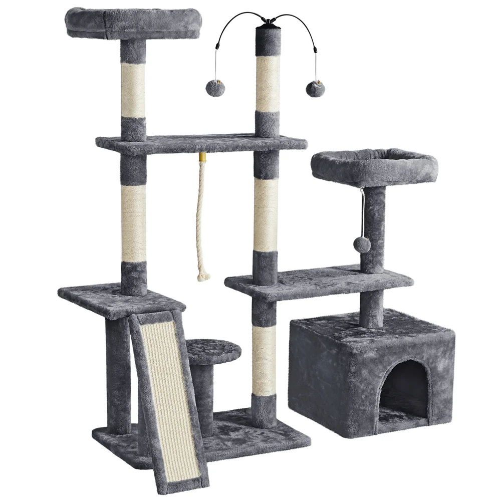 Yaheetech Multilevel Plush Cat Tree Cat Tower with Sisal Scratching Posts Perches Condos, Dark Gray