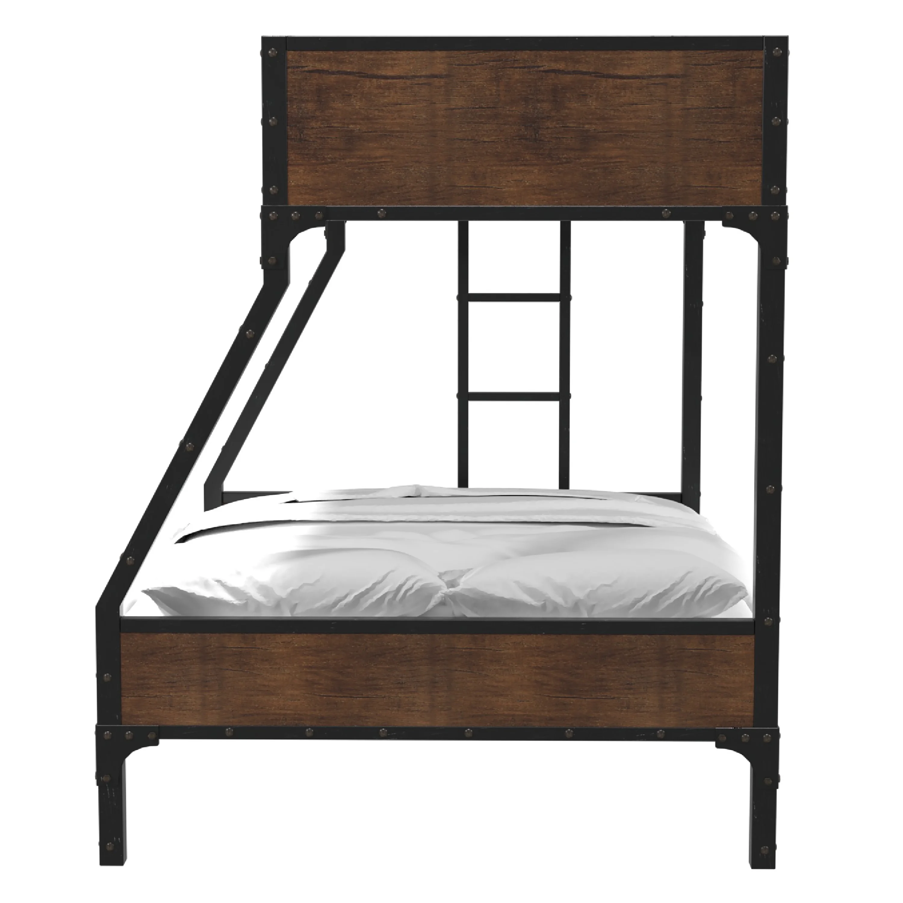 Furniture of America Baron Twin over Full Bunk Bed in Black Metal and Brown Wood Finish
